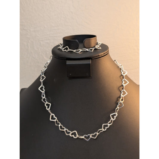 Milor 925 Sterling Silver Italy 10mm Heart Link 18" Necklace & 8" Bracelet Set