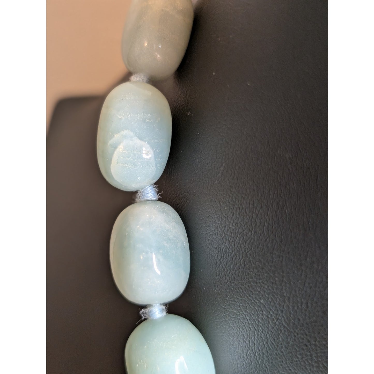 GSJ Sterling Silver Natural Blue Aqua Stone Bead Necklace & Dangle Earring Set