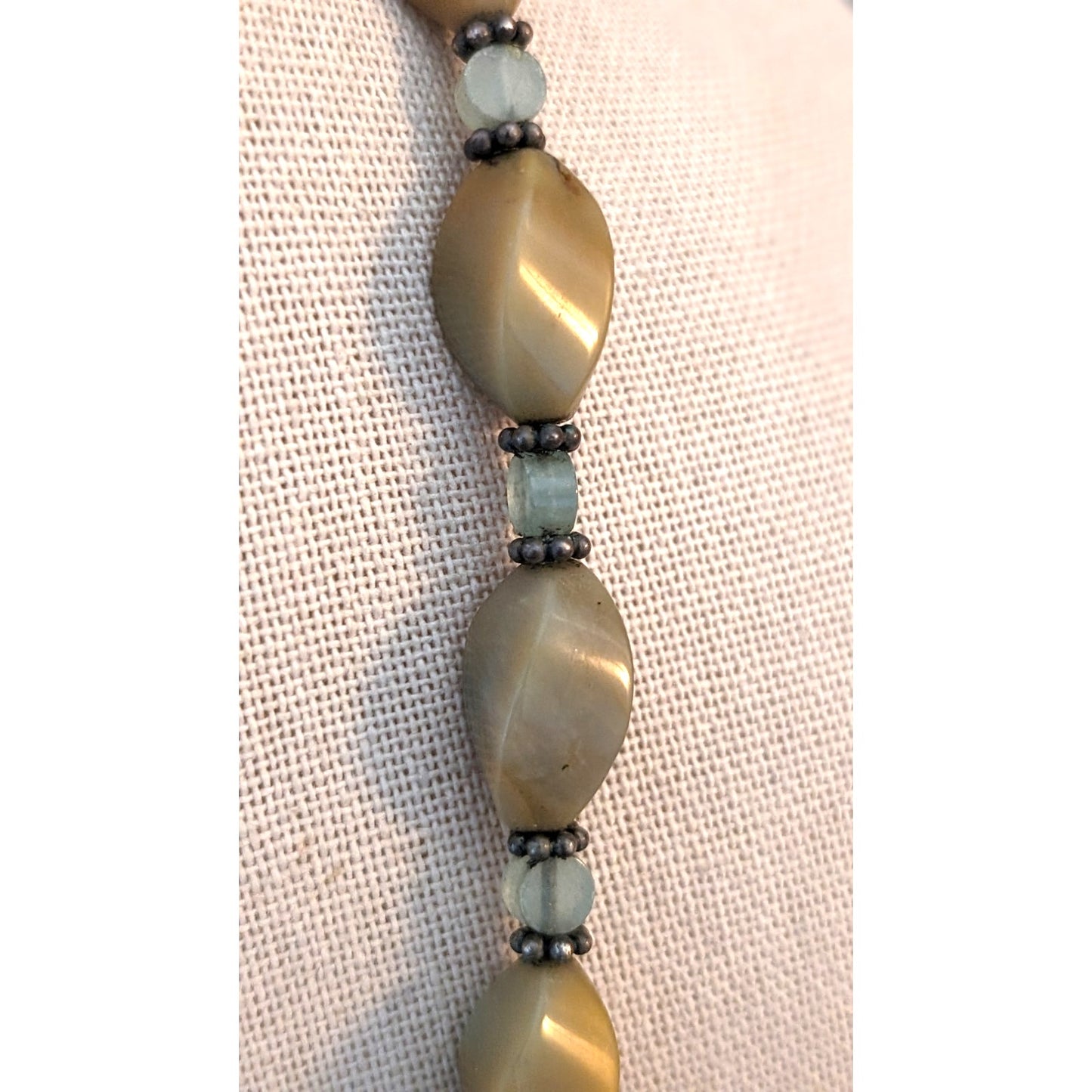 Vintage Gemstone Bead Necklace W/ 925 Silver Hook Clasp and Chain