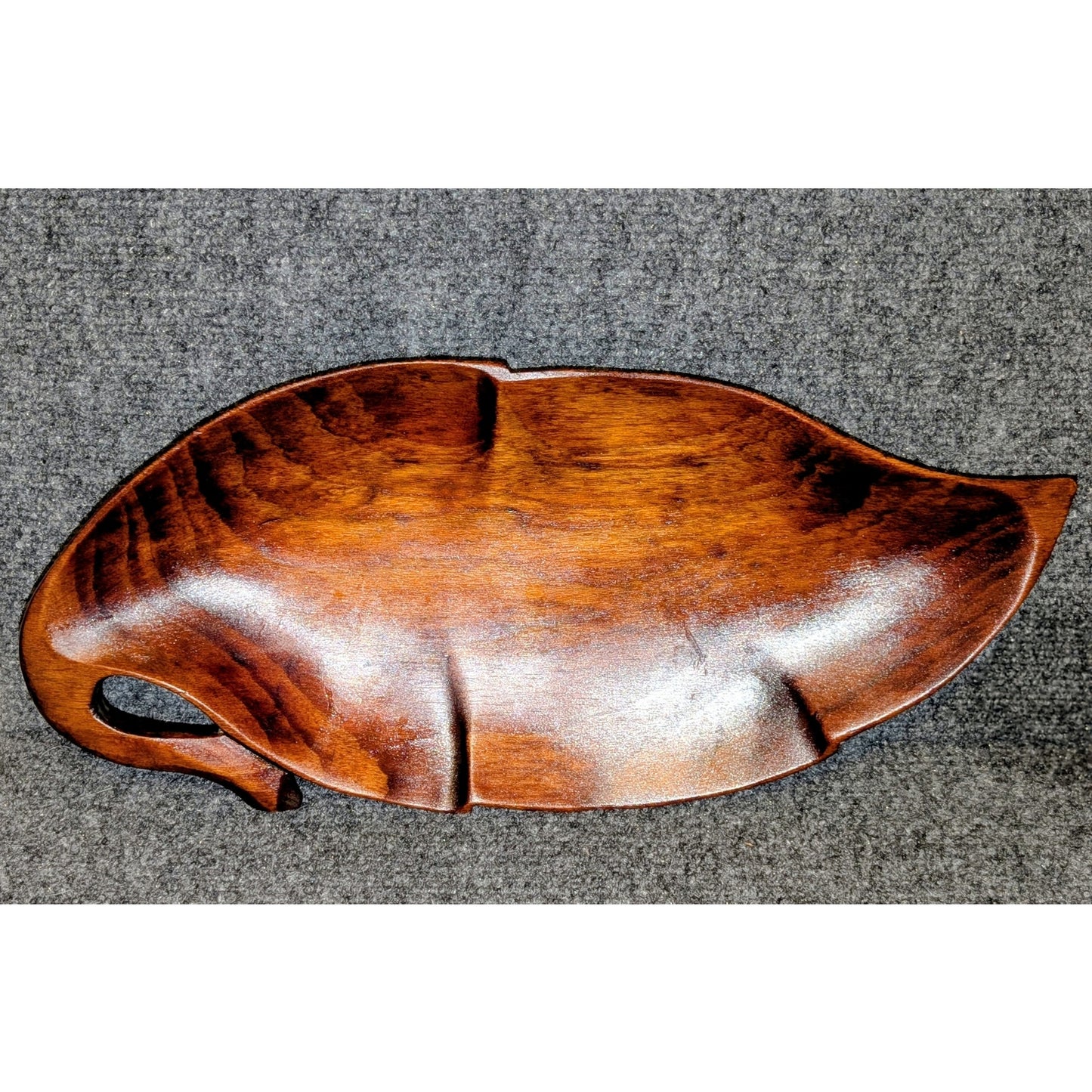 Vintage 1960s MCM 14-Piece Hand-Carved Monkey Pod Wooden Fruit Leaf Bowl Plate