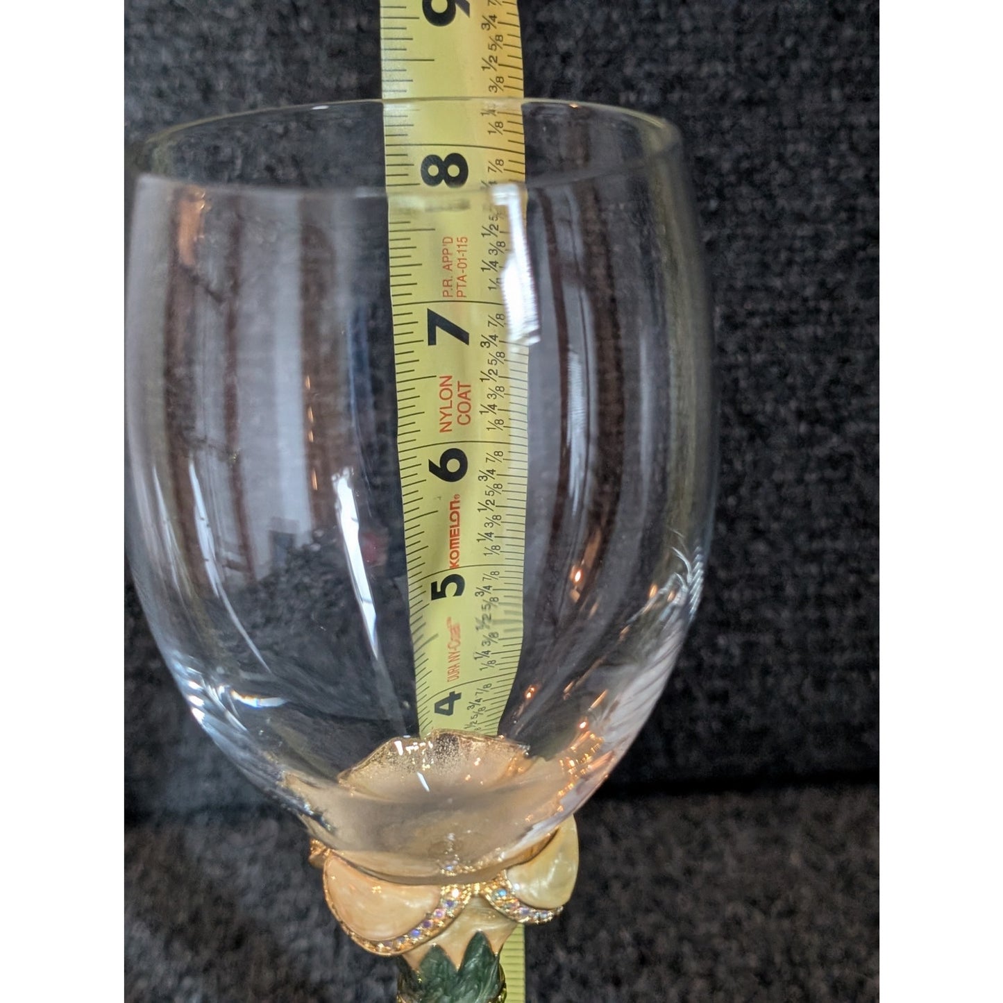 Vintage 2 Saints Yellow Green Enamel Rhinestone Embellished Wine Goblet