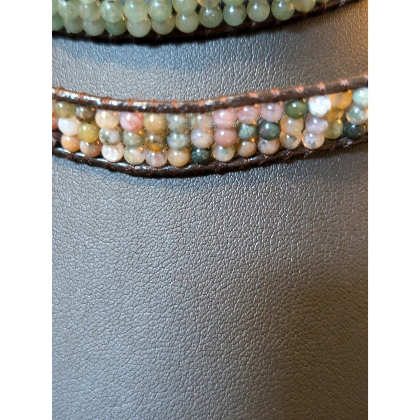 Lot of Three Stone Bead Leather Cord Button Clasp Necklaces