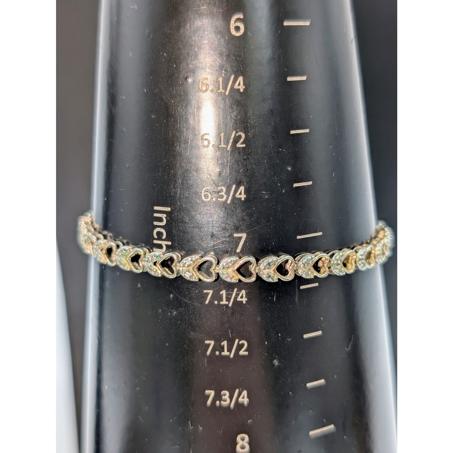 VTG 925 Sterling Silver Two Tone Dainty Heart Tennis Bracelet
