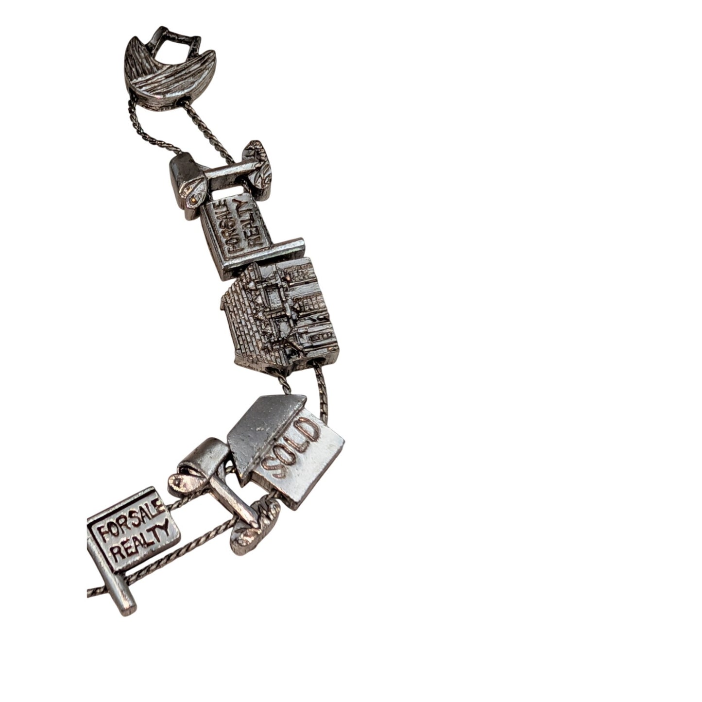 Vintage BG Slide Charm Silver Tone Realtor Bracelet 7 1/2" Long