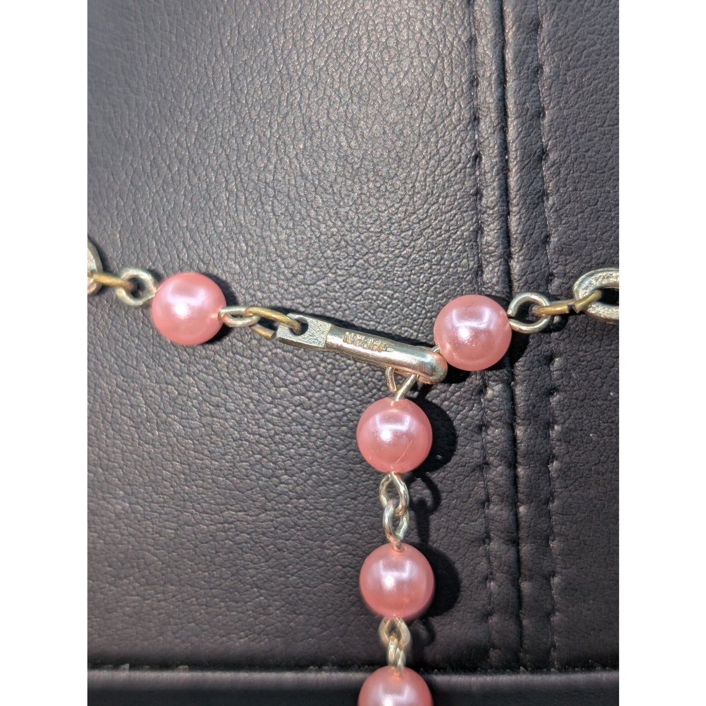 Vintage Pink Faux Pearl Burgundy Textured Bead Hook Clasp 17"-20" Necklace