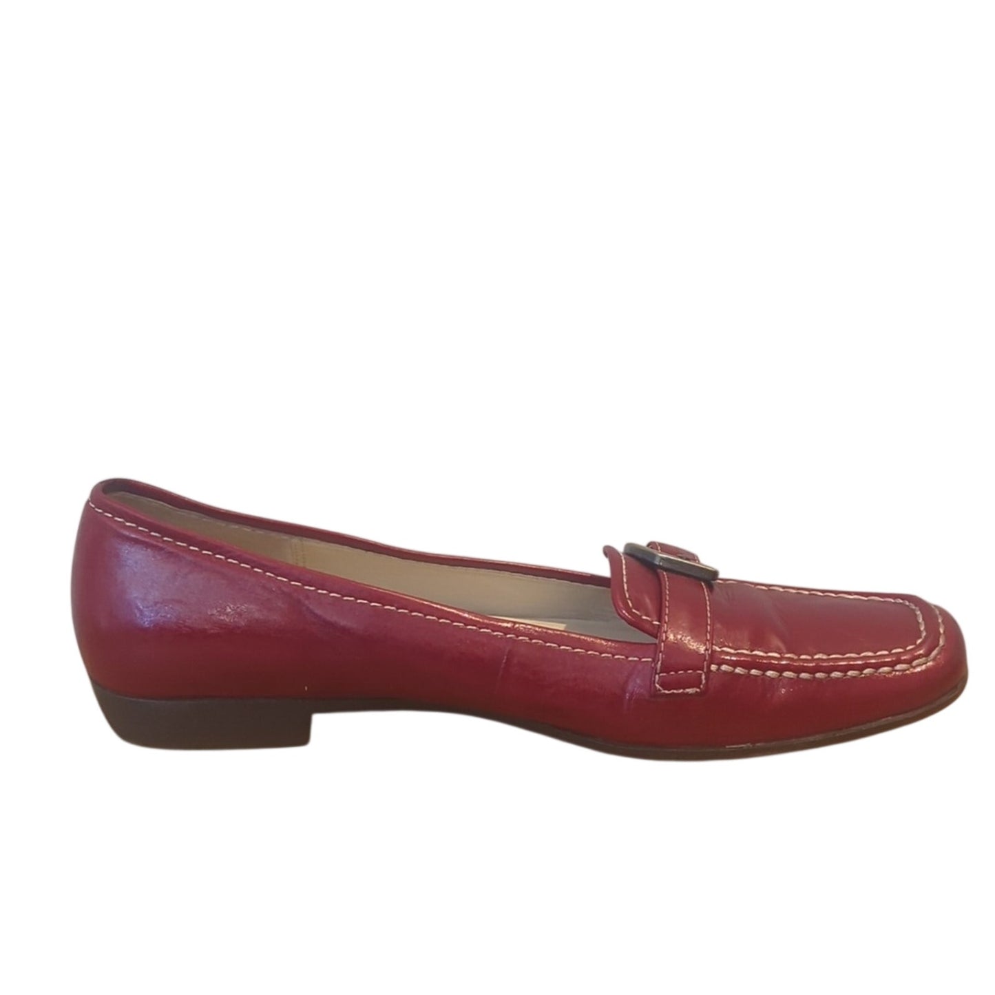 Anne Klein iflex Red Leather Topstitch Gold Hardware Loafers Women's Size 7.5N