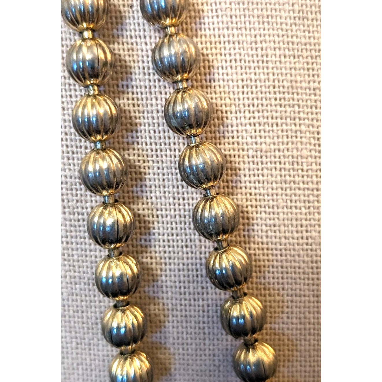 Vintage Monet Light Gold Tone Textured Round Bead Necklace 54"
