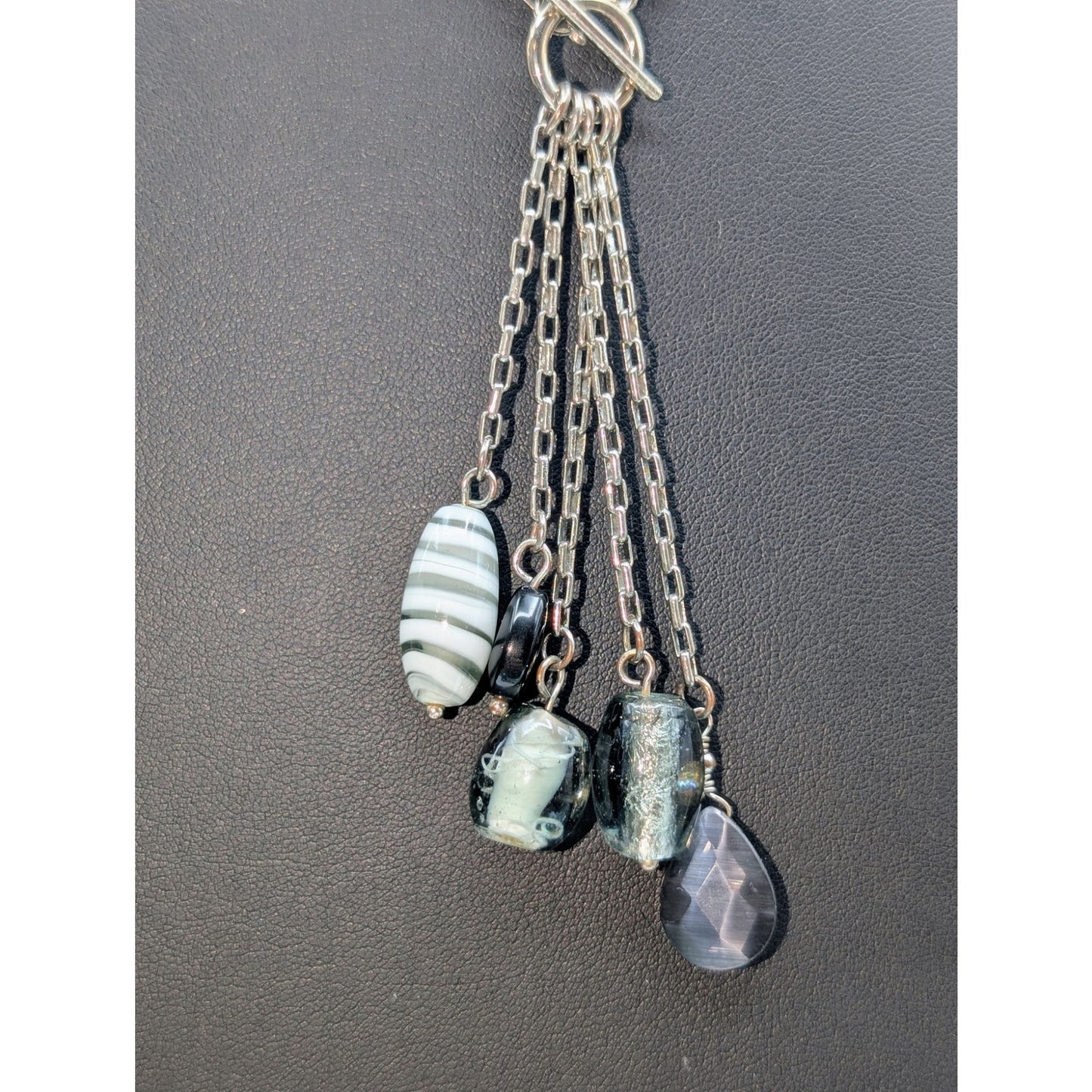 Lia Sophia Glass Beaded Pendant Toggle Clasp Silver Tone Chain Necklace