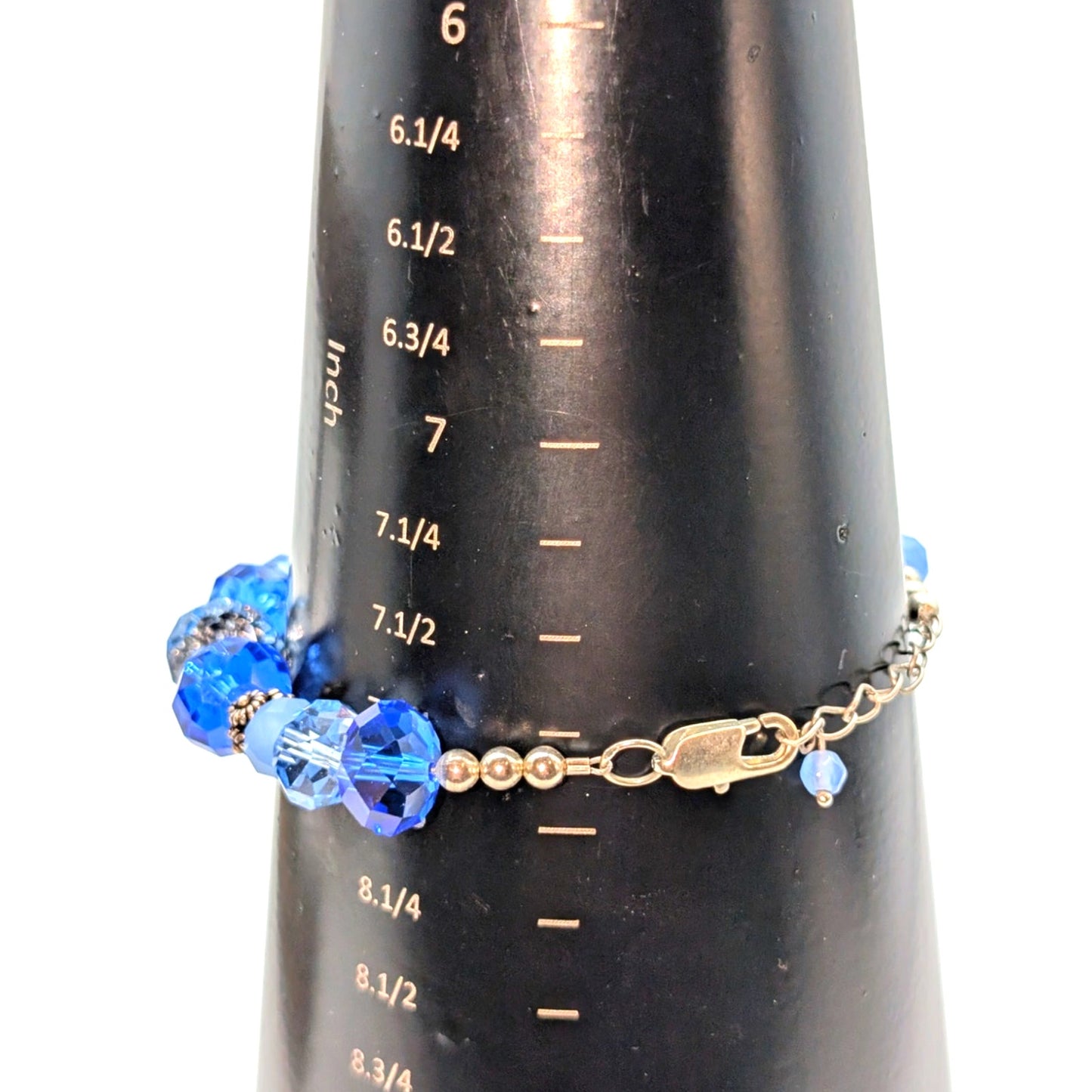 Shades of Blue Faceted Crystal Silver Tone Floral Beaded Bracelet