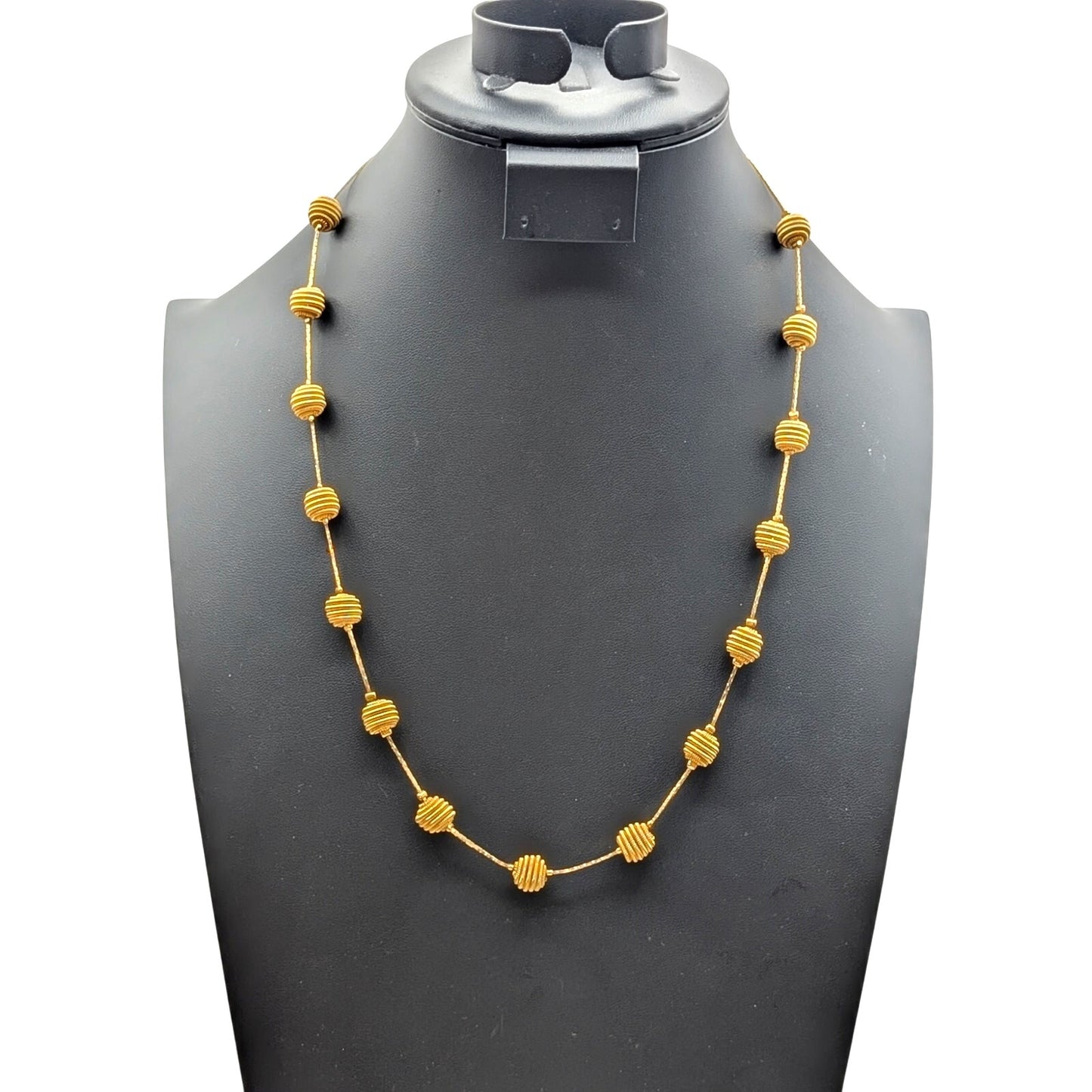 Vintage Beehive Twisted Spiral Bead Station Gold Tone 24" Necklace