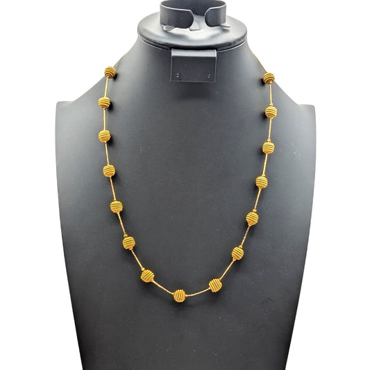Vintage Beehive Twisted Spiral Bead Station Gold Tone 24" Necklace