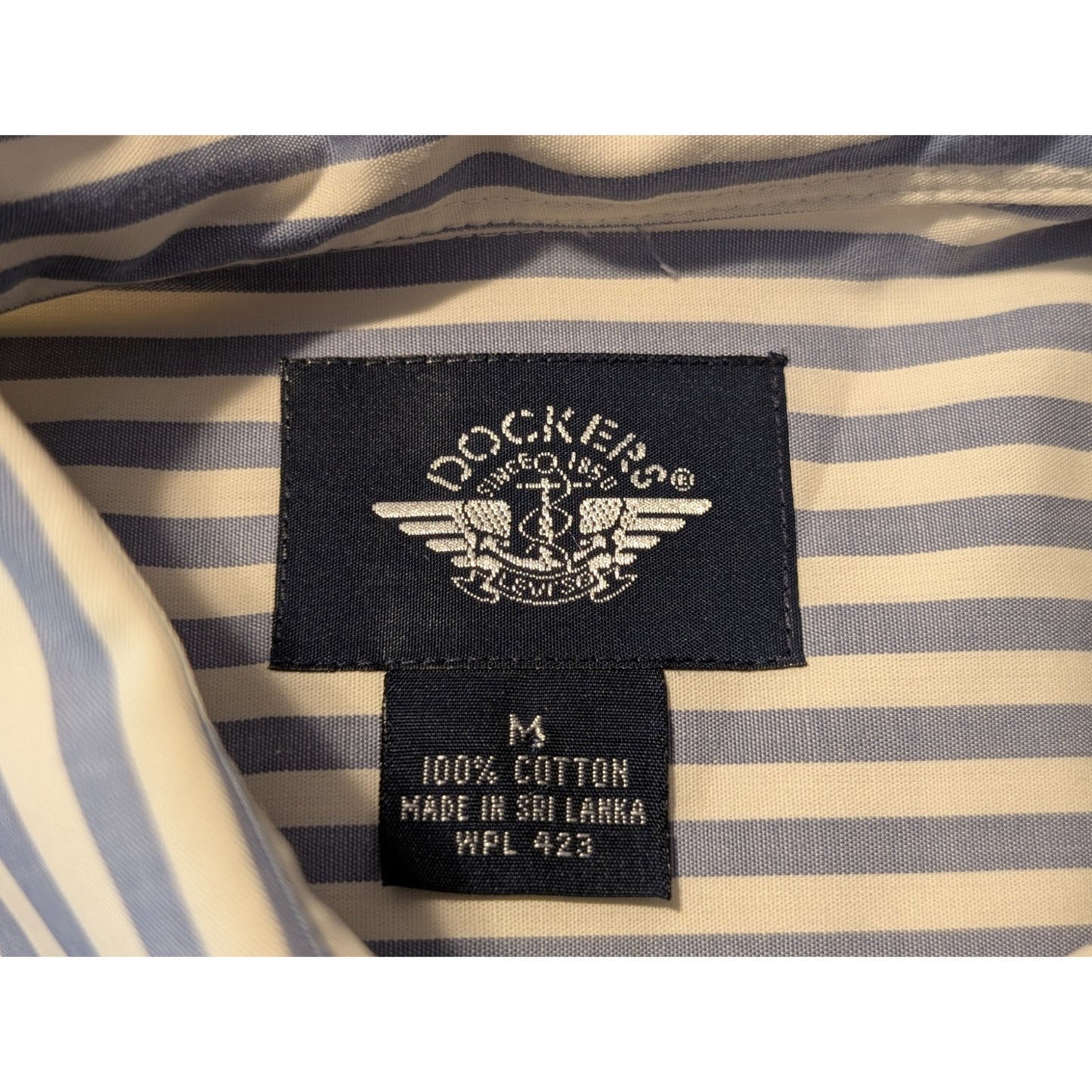 Docker's Dusty Blue Striped 100% Cotton Button Up Shirt Ladies' Sz M