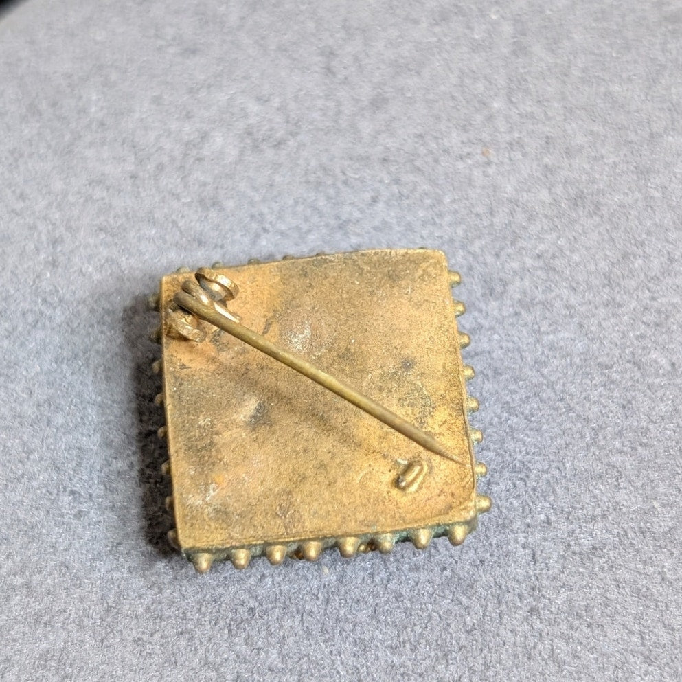 Antique Micro Mosaic Italian 19th Century 7/8" Square Brooch W/ Broken Off Hook