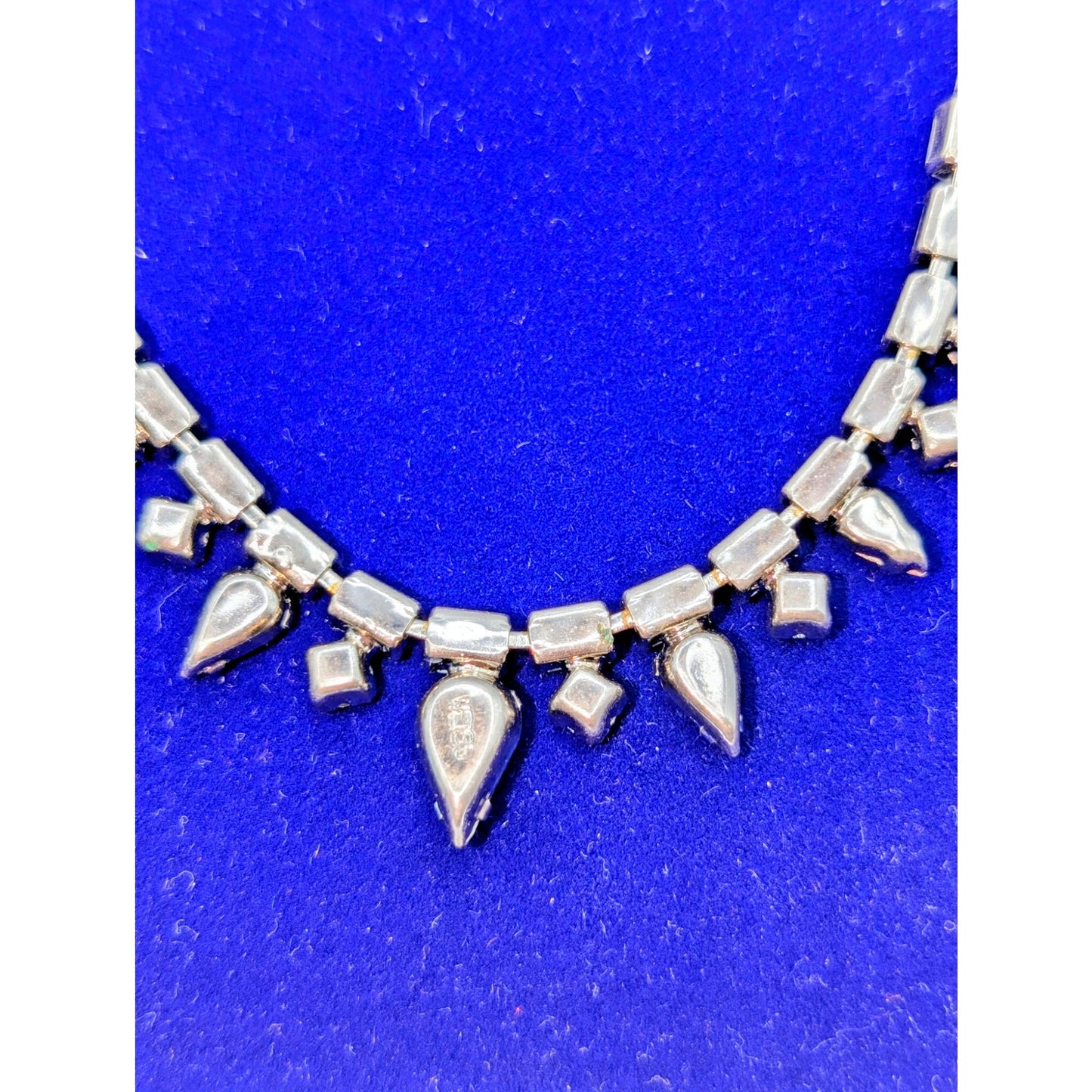 Signed Weiss Vintage Rhinestone 15"-15.25" Silver Tone Hook Clasp Necklace