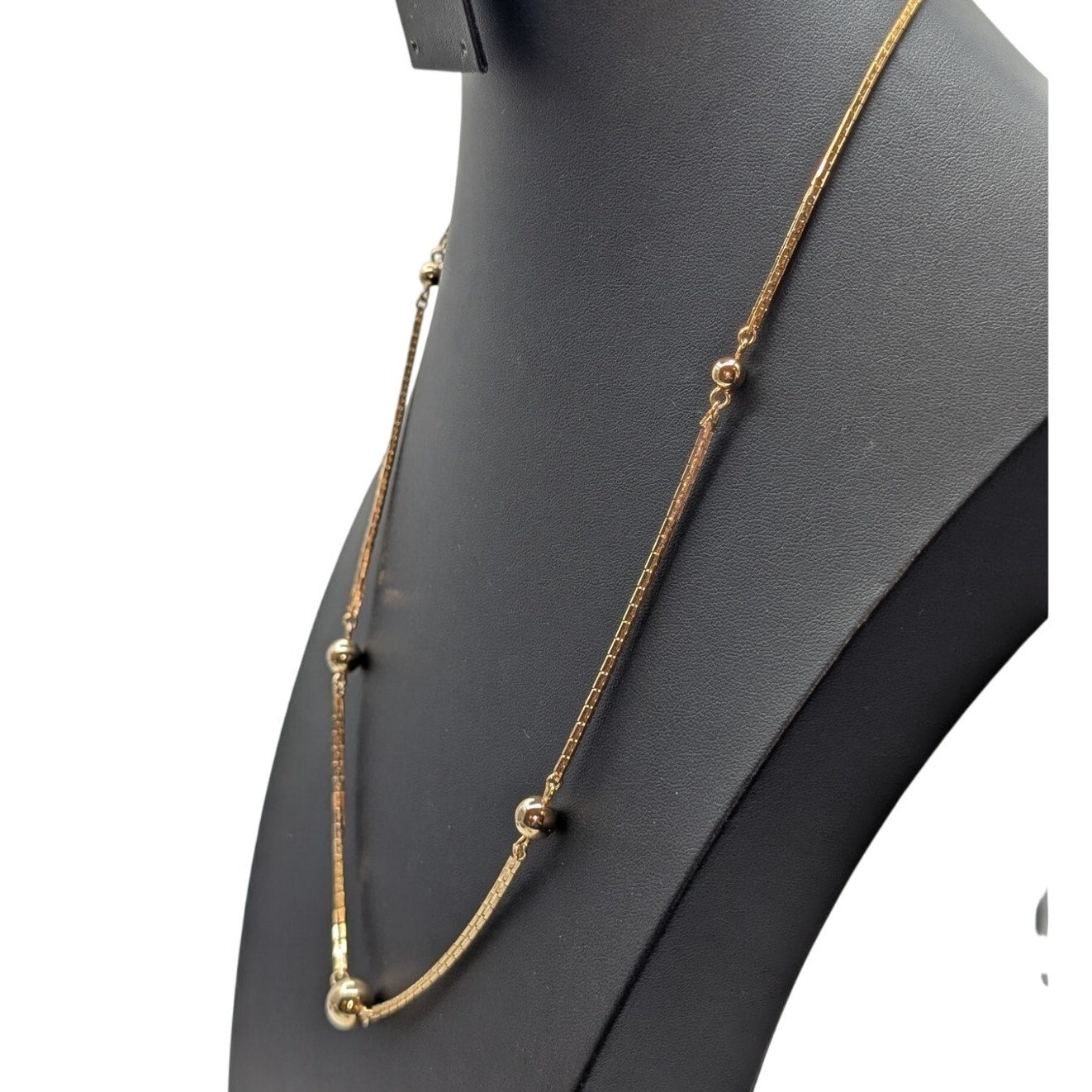 VTG 70s Avon Shiny Gold Rectangle Link Gold Tone Graduated Ball Bead Necklace