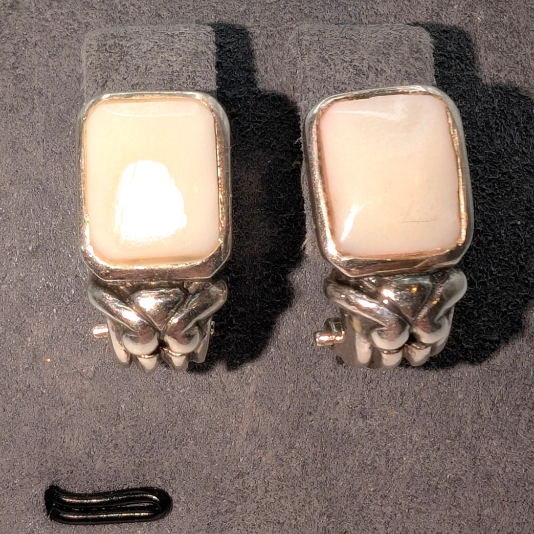 Estate Vintage Mother of Pearl Sterling Silver Pierced Earrings