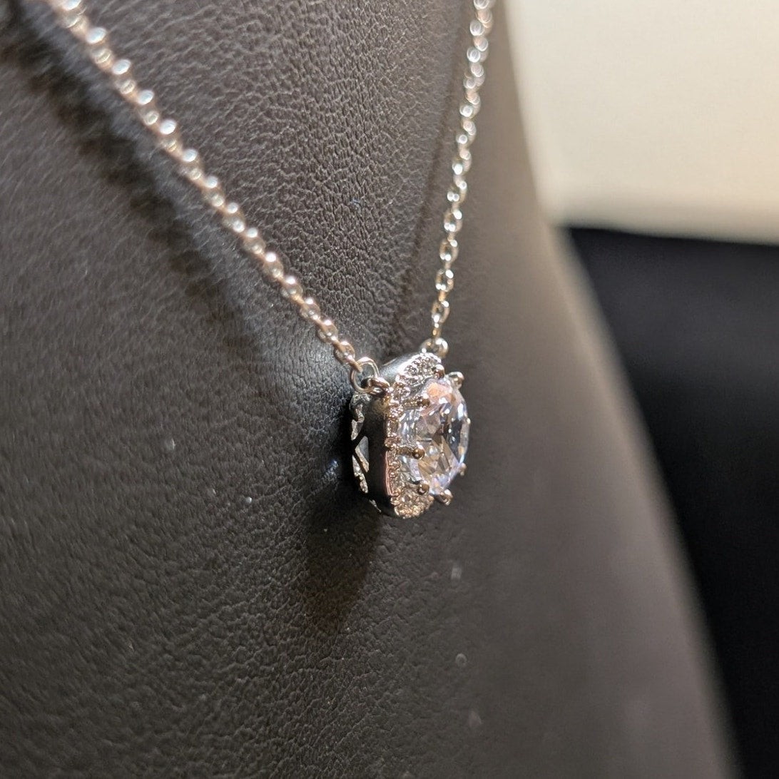 Marked LBOS CZ Crystal Silver Tone 15.5-17.5" Necklace