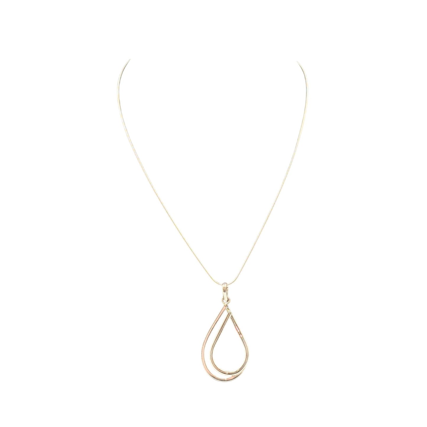925 Sterling Silver Double Teardrop Pendant Snake Chain 18" Necklace