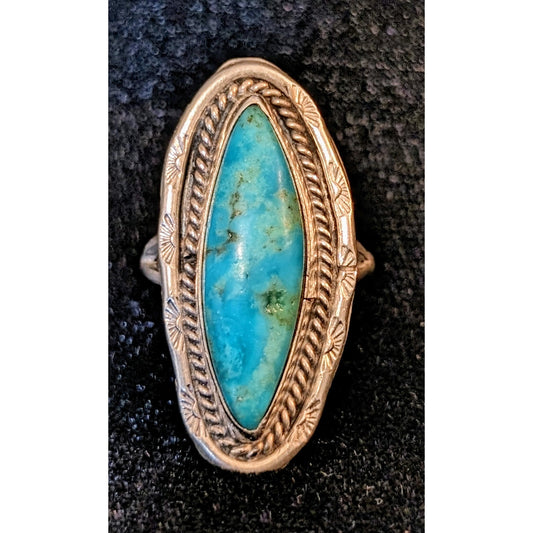 Vintage Navajo Elongated Turquoise Ring Size 6.5 Native American