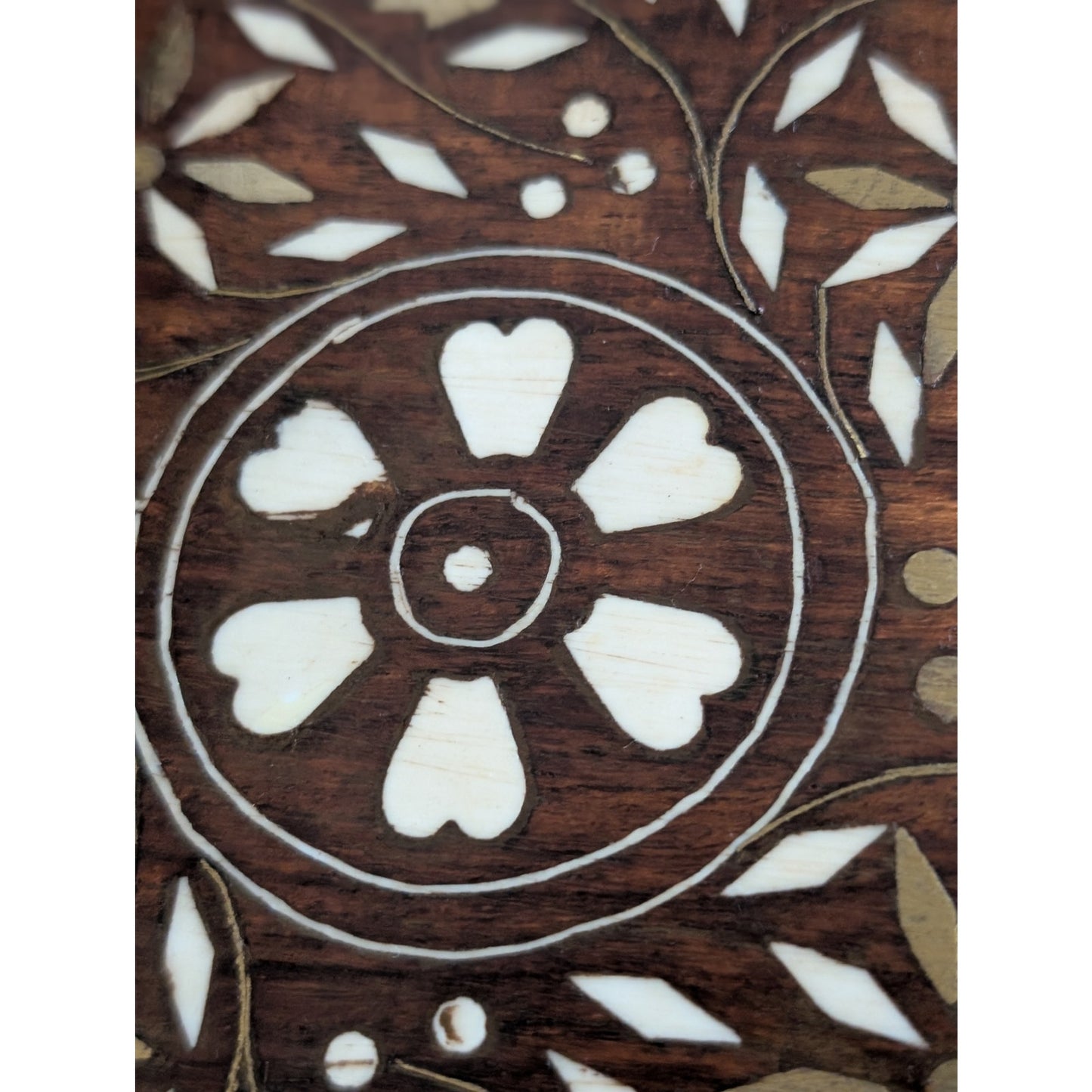 Wood Inlay Hinged Trinket 6" Square Box