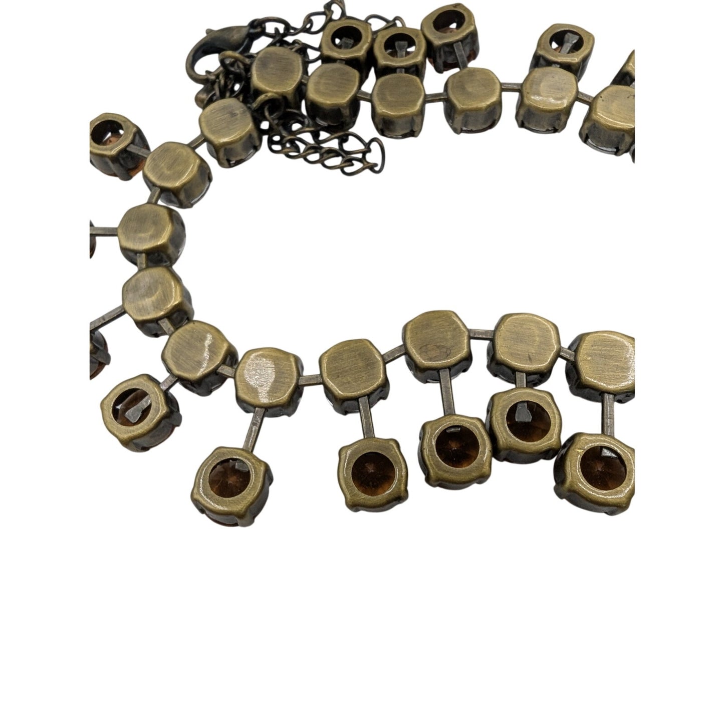 Smoky Topaz Color Rhinestone Bronze Metal 15"-18" Collar Statement Necklace