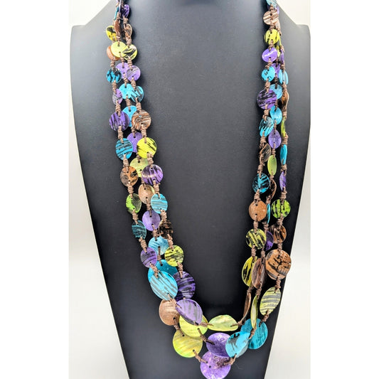 VTG Hand Strung Multi-Color Graduated Stripe Shell Corded Slip Over Necklace