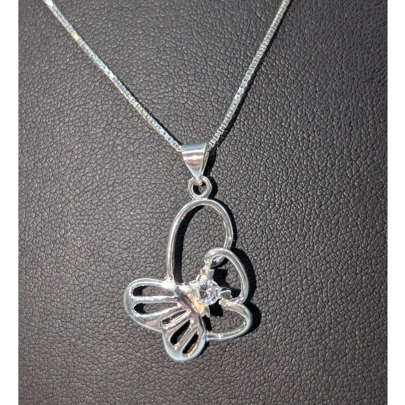 Marked 925 Sterling Silver CZ Butterfly 18"-20" Necklace