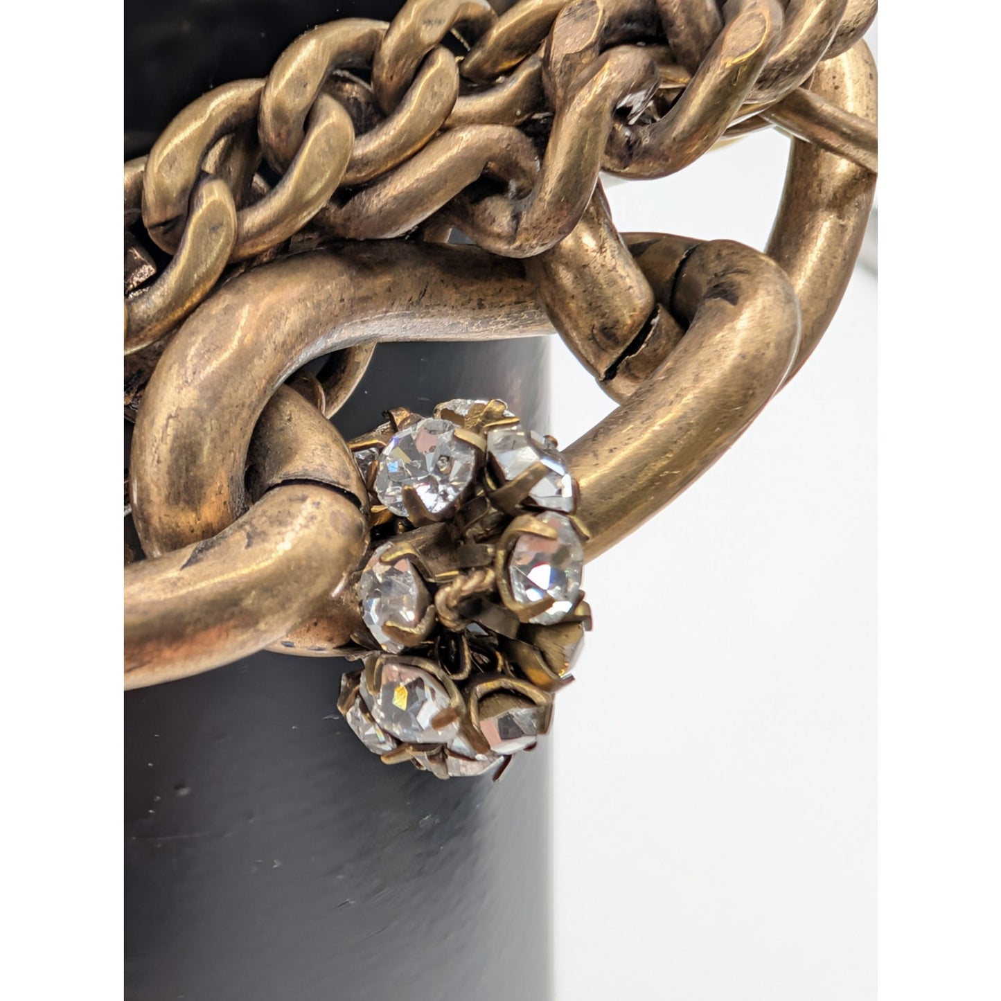 J.Crew Brass Plated Chunky Twisted Chain Link Clear Rhinestone Bracelet