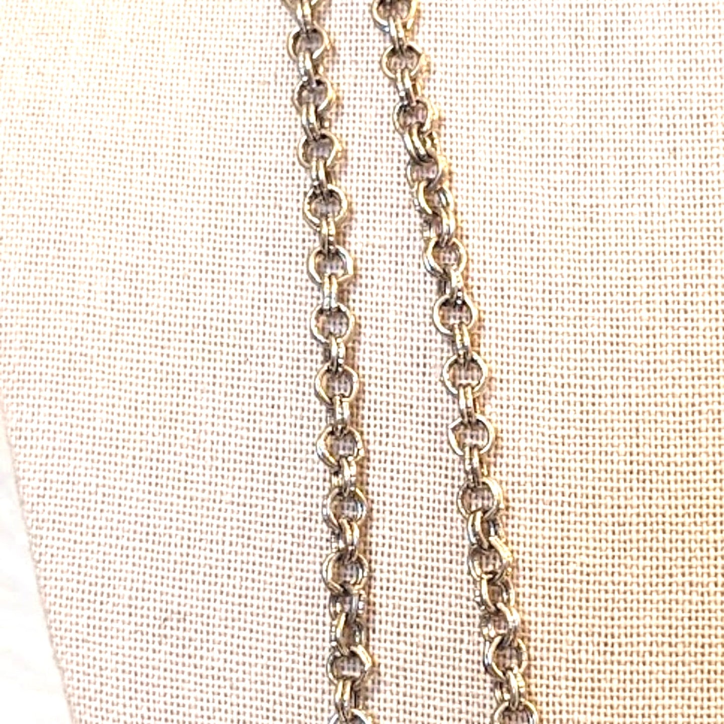 Vintage Long Etched Double Rolo Chain Silver Tone 54" Necklace