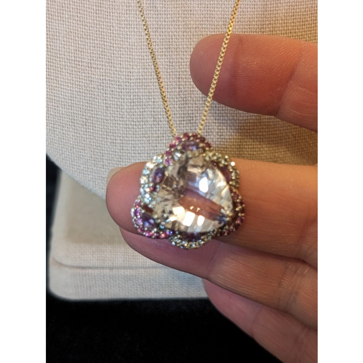 925 Lavender Faceted Trillion Cut Amethyst W/ Marquis Stones & Rounds Necklace