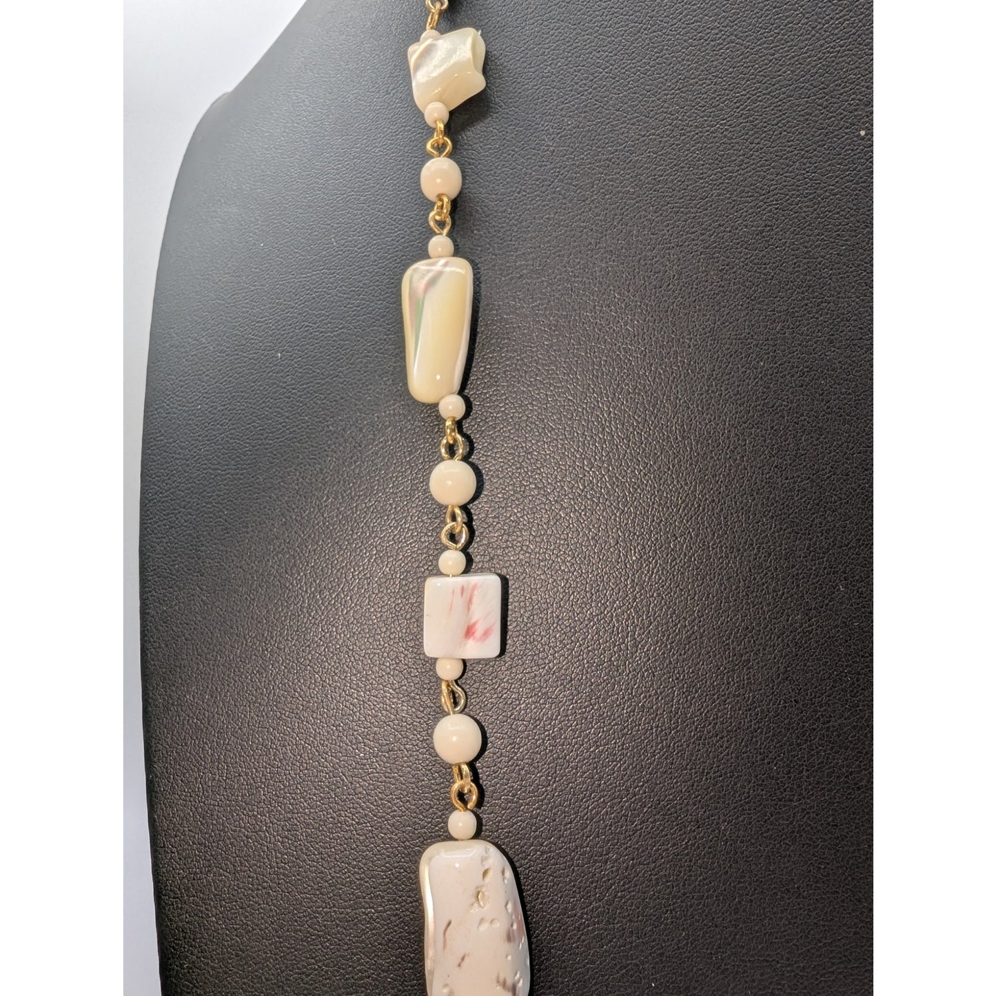 Vintage Mother of Pearl Beaded Chain 38" Necklace