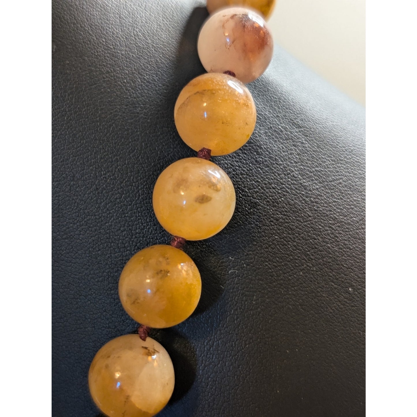 24" Asian Motif Silver Tone Carved Jade & 14mm Peach Aventurine Necklace 177.1g