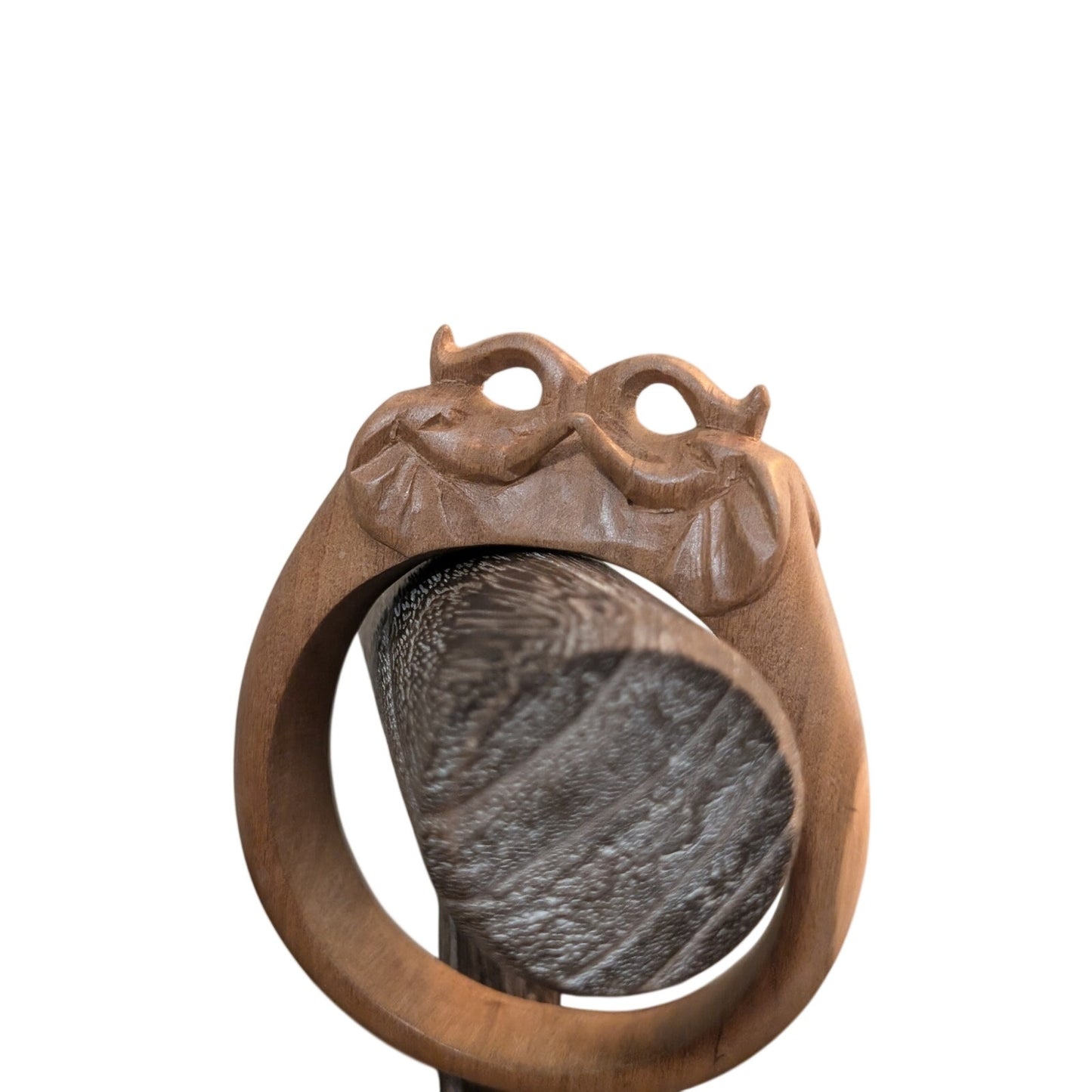 Carved Wooden Two Elephant Heads Bangle Bracelet