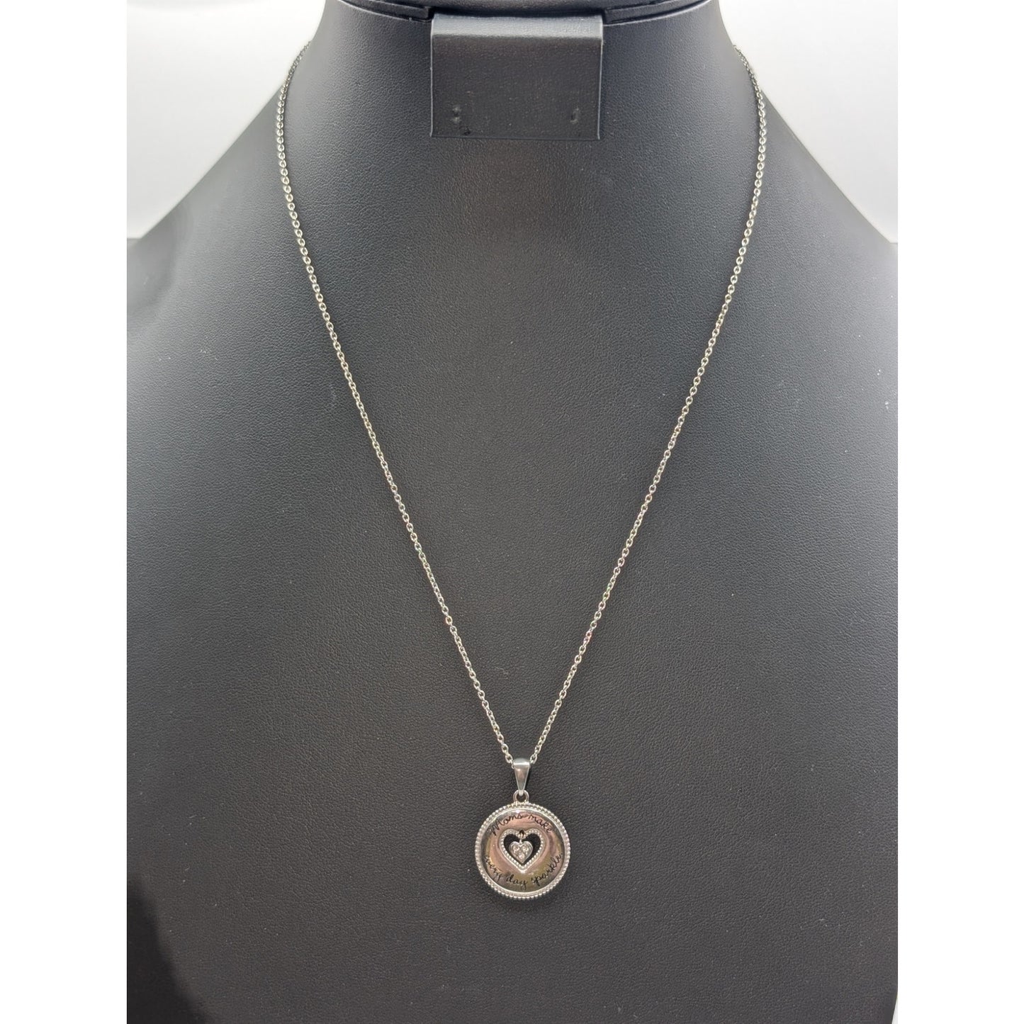 JCM Stainless Steel 'Moms Make Every Day Sparkle' Rhinestone Heart Necklace