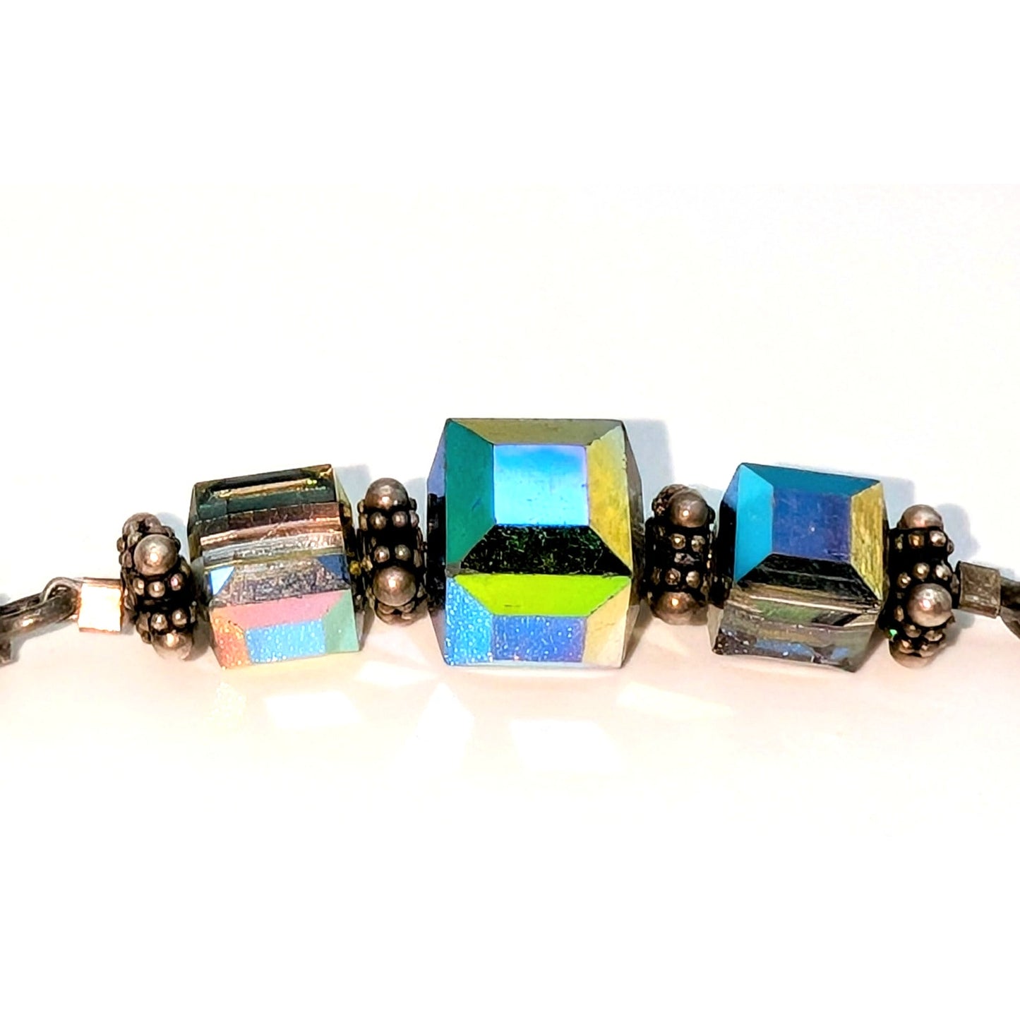 925 Corded Square AB Crystal Beaded 15.5" Choker Necklace