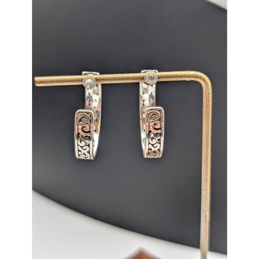 Silver Plated Cut Out Design 3/4 Hoop Earrings