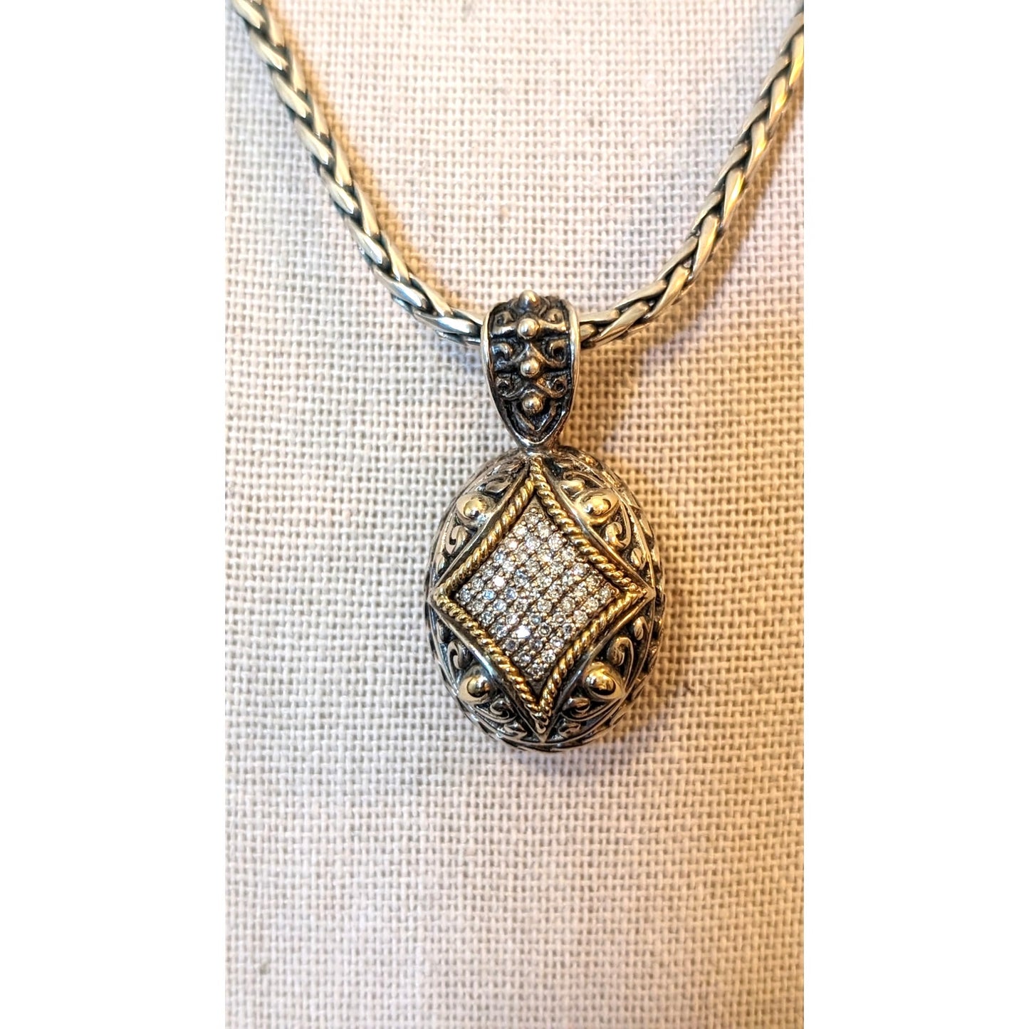EFFY BH Balissima 18k Gold & Sterling Silver Diamond Pendant Toggle Necklace 18"