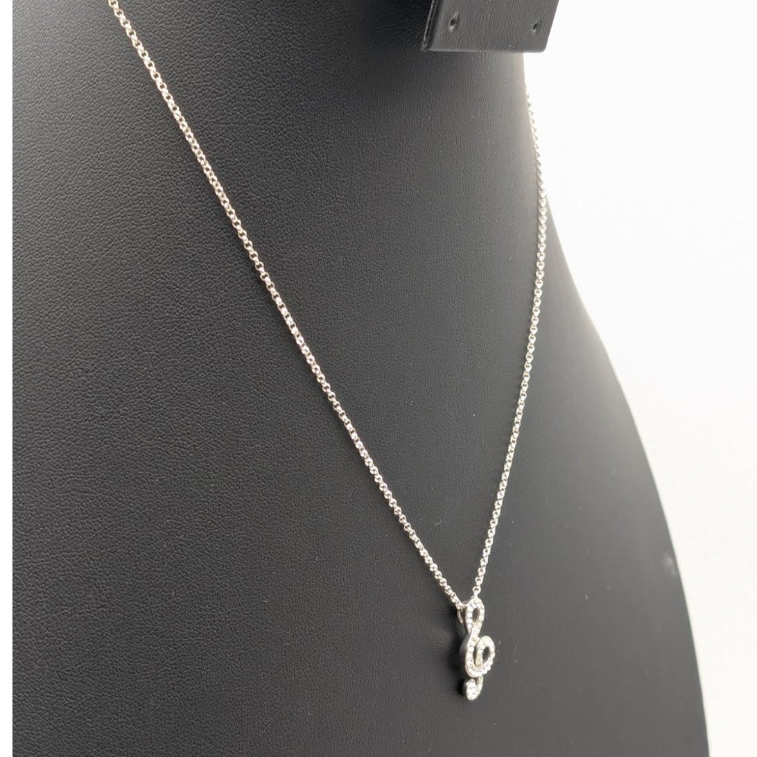925 Italy Sterling Silver Crystal Studded Treble Clef Pendant 18" Chain Necklace