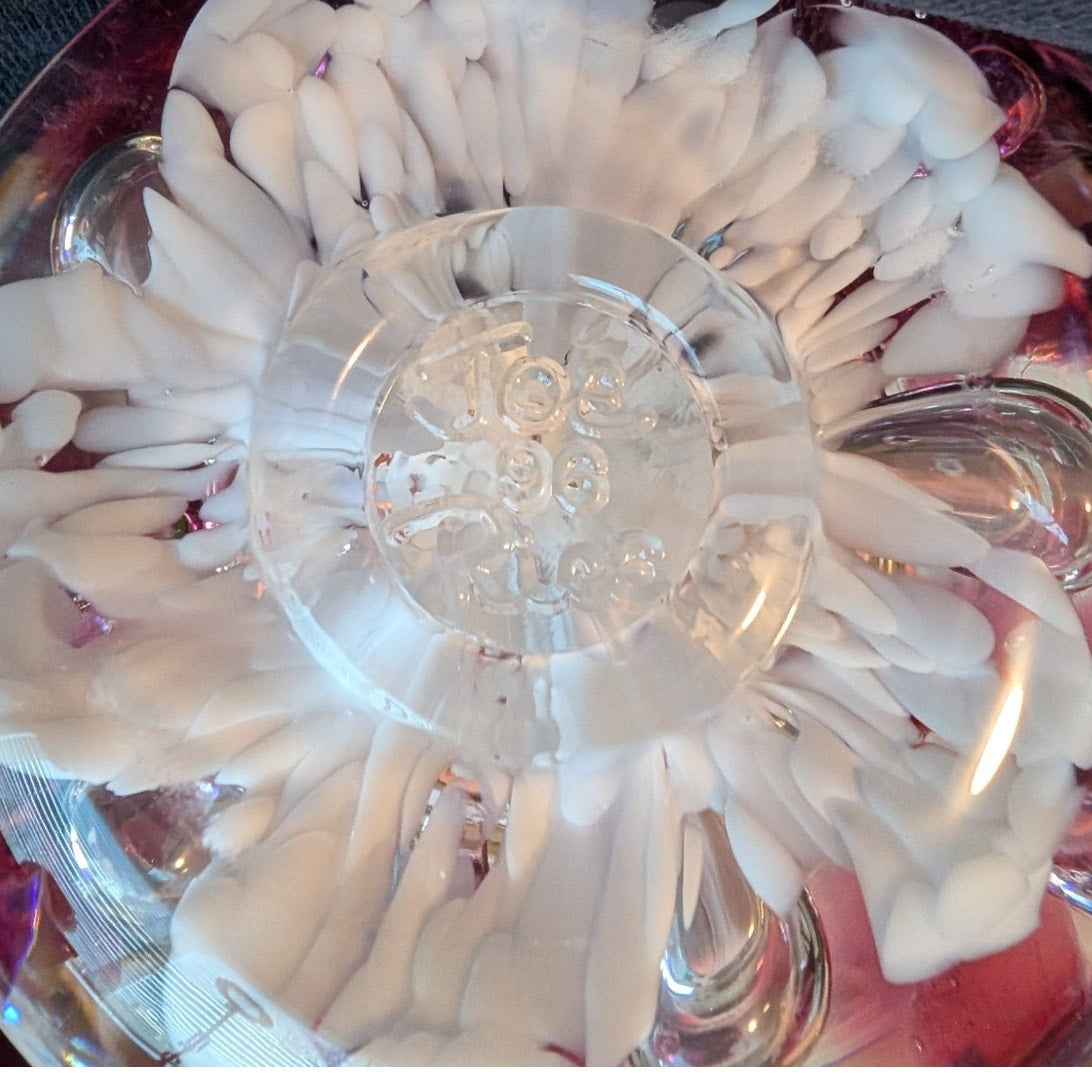 Vintage Signed JOE RICE 96 Hand Blown Art Glass Paperweight Basket