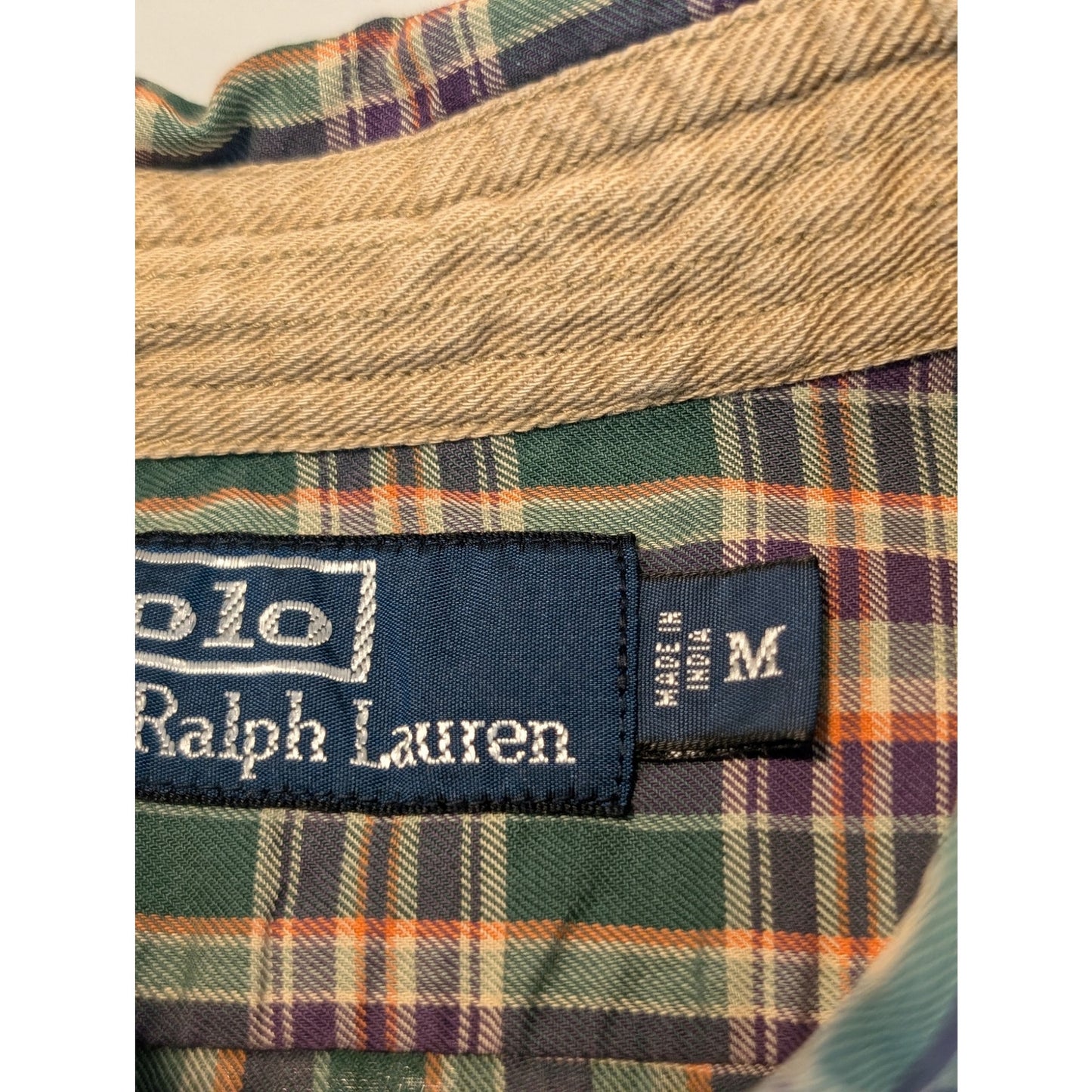 VTG Polo by Ralph Lauren Oversized Green Purple Plaid Elbow Patch Button Up Sz M