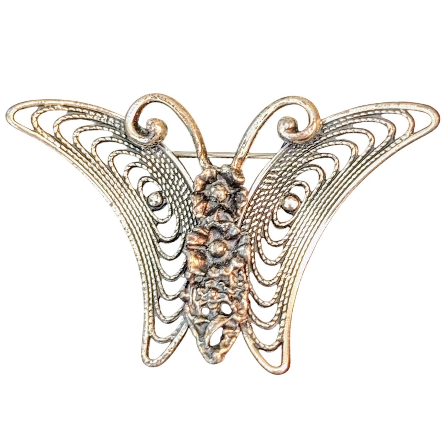 Beaucraft Vintage Sterling Silver Flower Filigree Butterfly Brooch