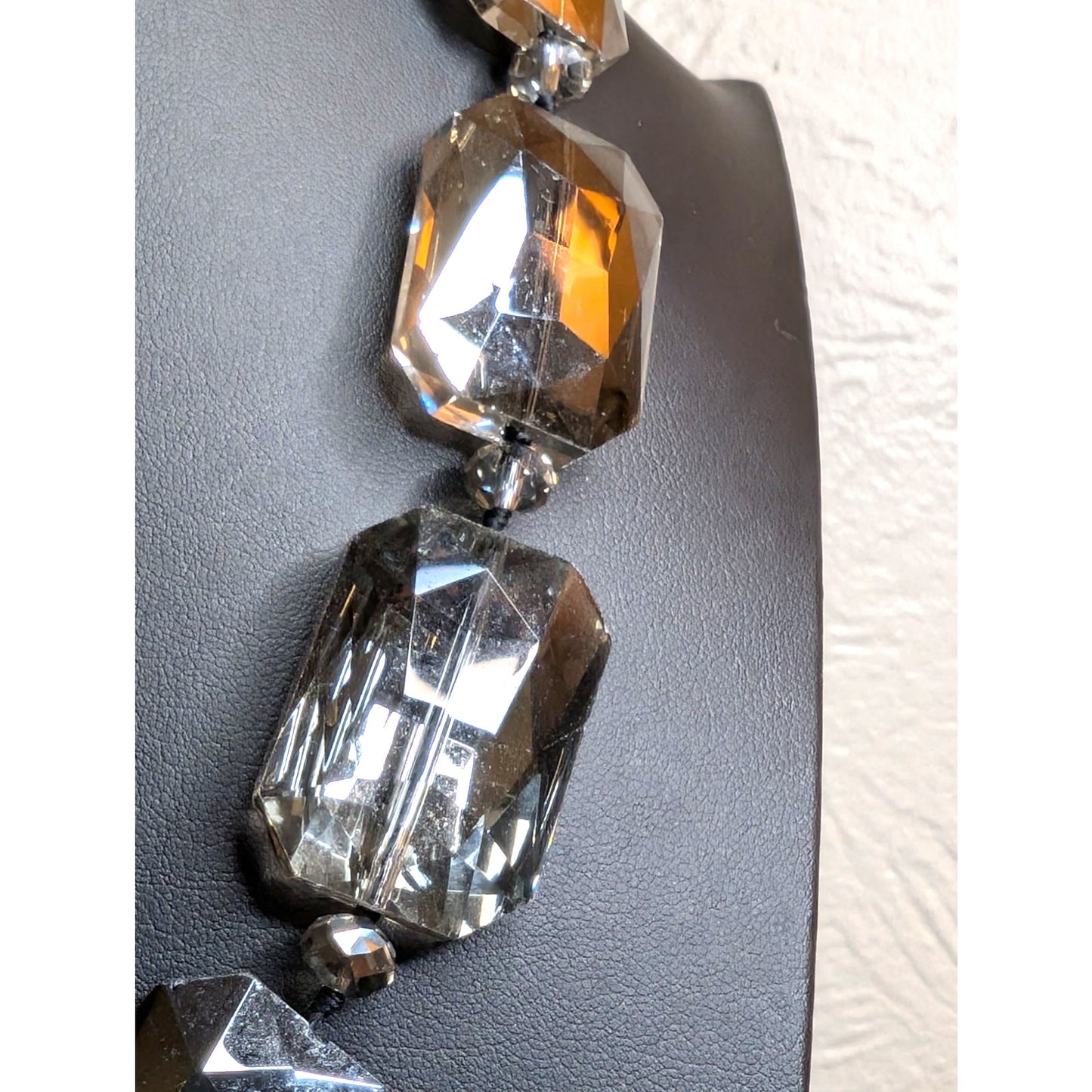 Leslie Danzis Chunky Faceted Smoky Glass Silver Tone Statement Necklace