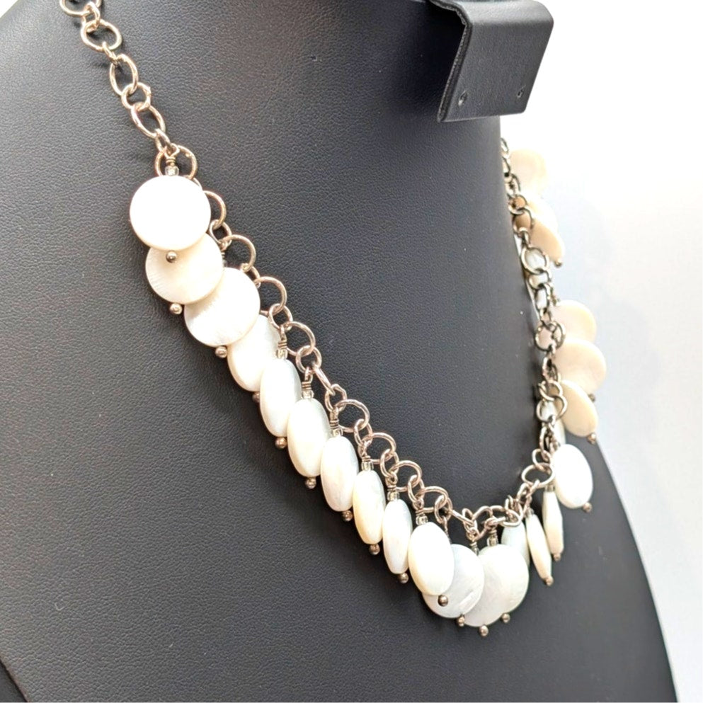 VTG 925 Sterling Silver 18"Chain W/ Mother of Pearl Bead Dangle Collar Necklace