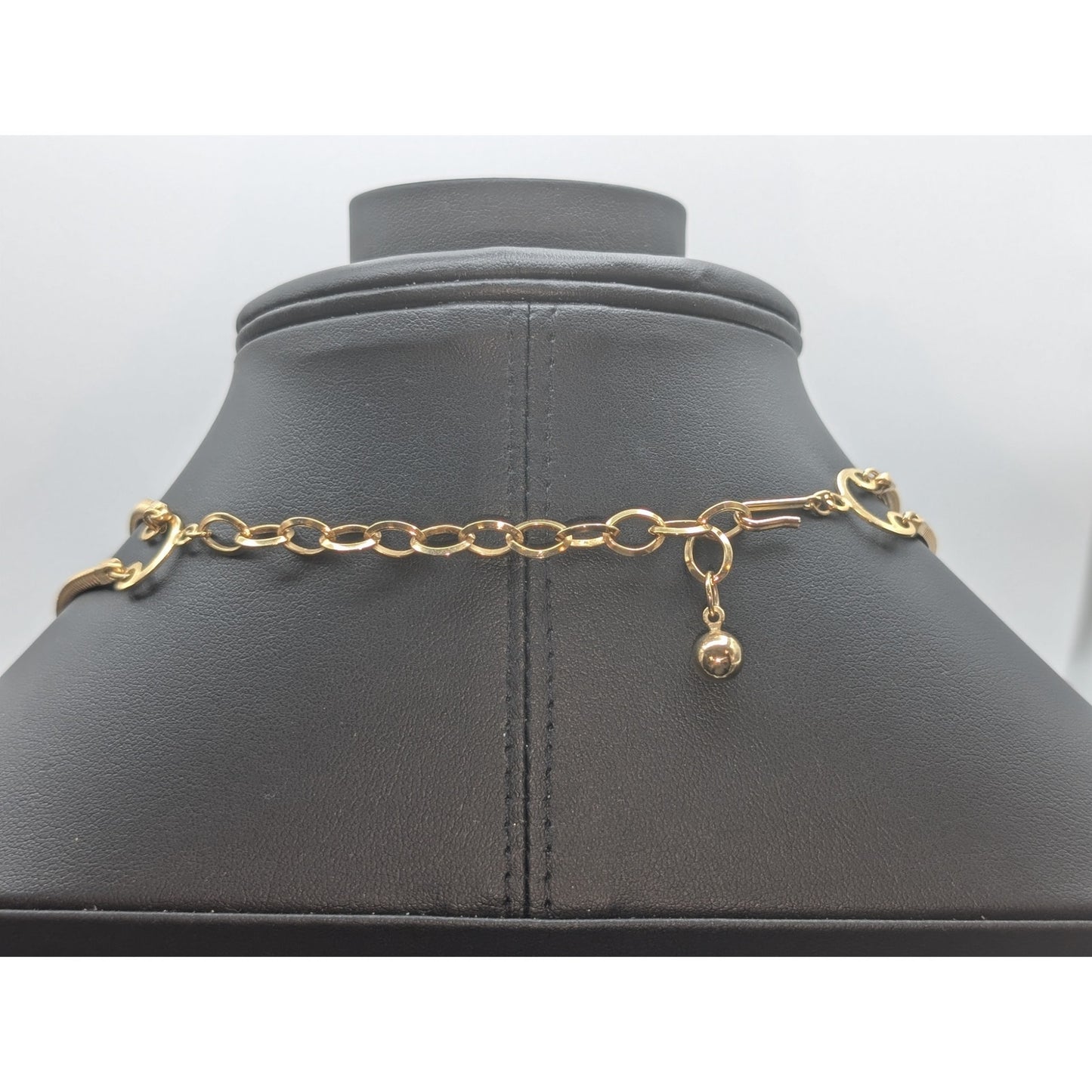 Vtg Yellow Gold Plated Double Snake Chain MOP Glass Tassel 17"-20.5" Necklace