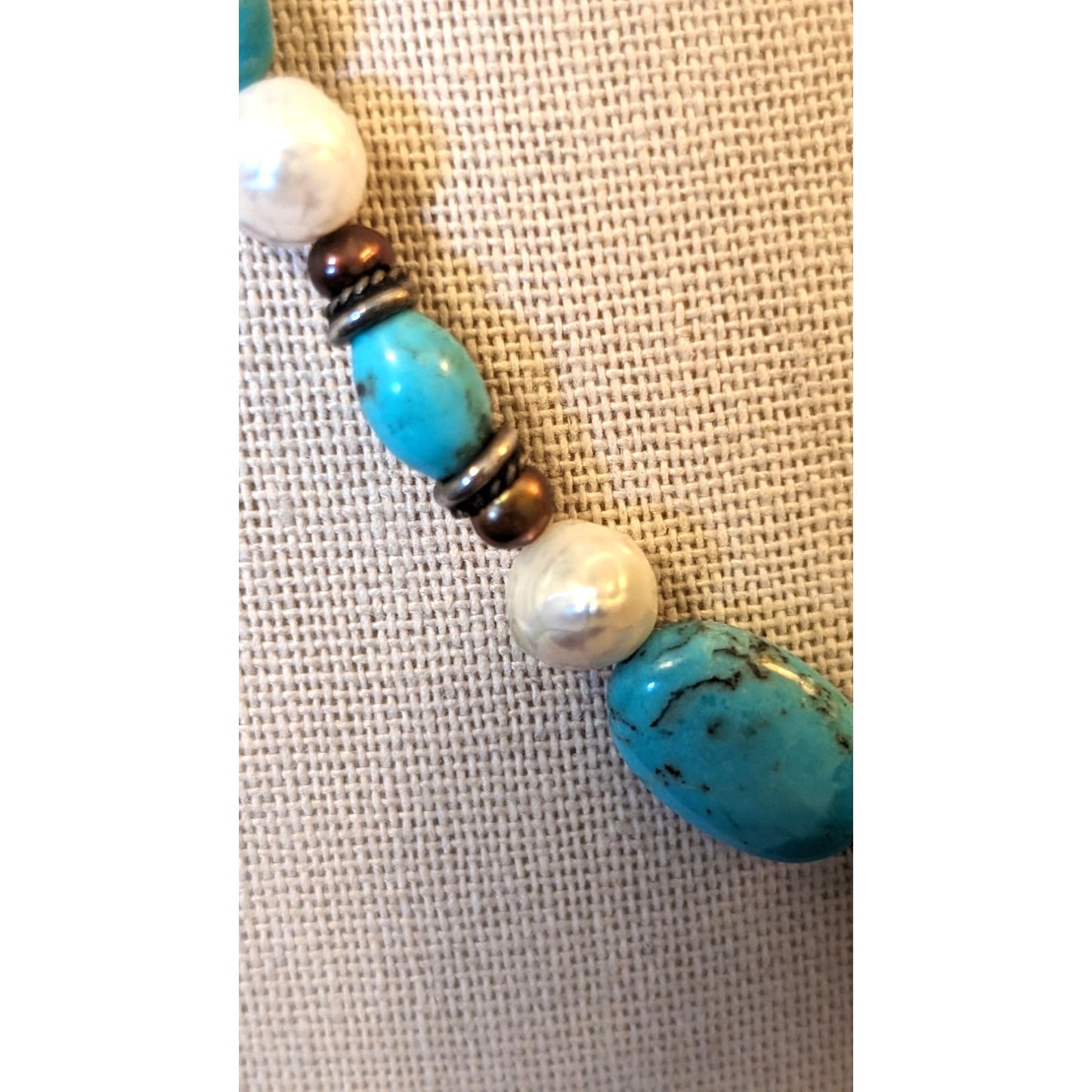 Barse Turquoise Pearl & Mother of Pearl Beaded Dangle 925 Sterling Necklace