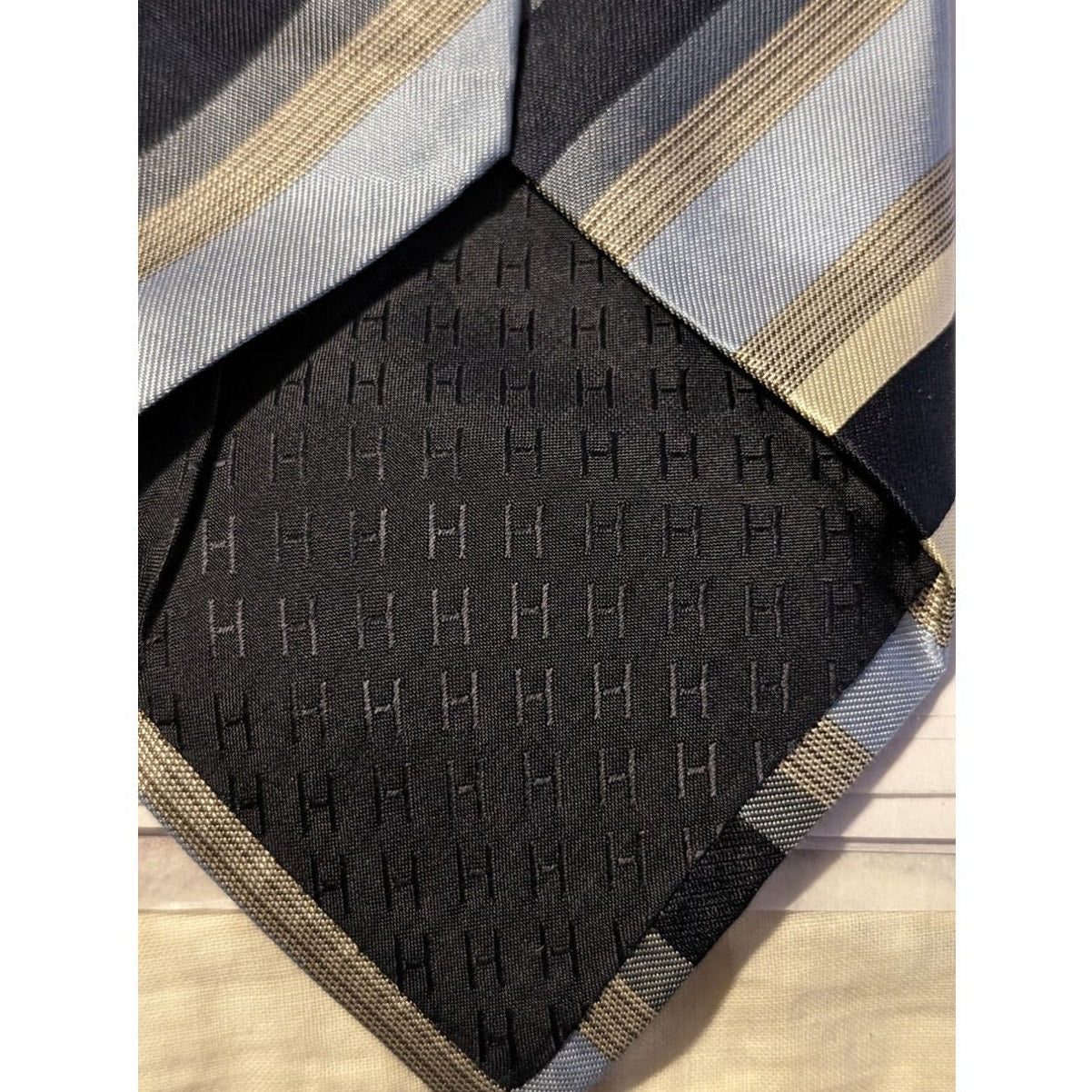 Hermes Paris Vintage 100% Silk Blue Stripe Neck Tie Authentic
