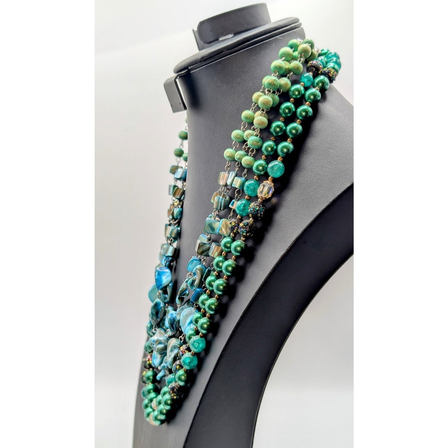 Lot of Two Green Blue Beaded Necklaces