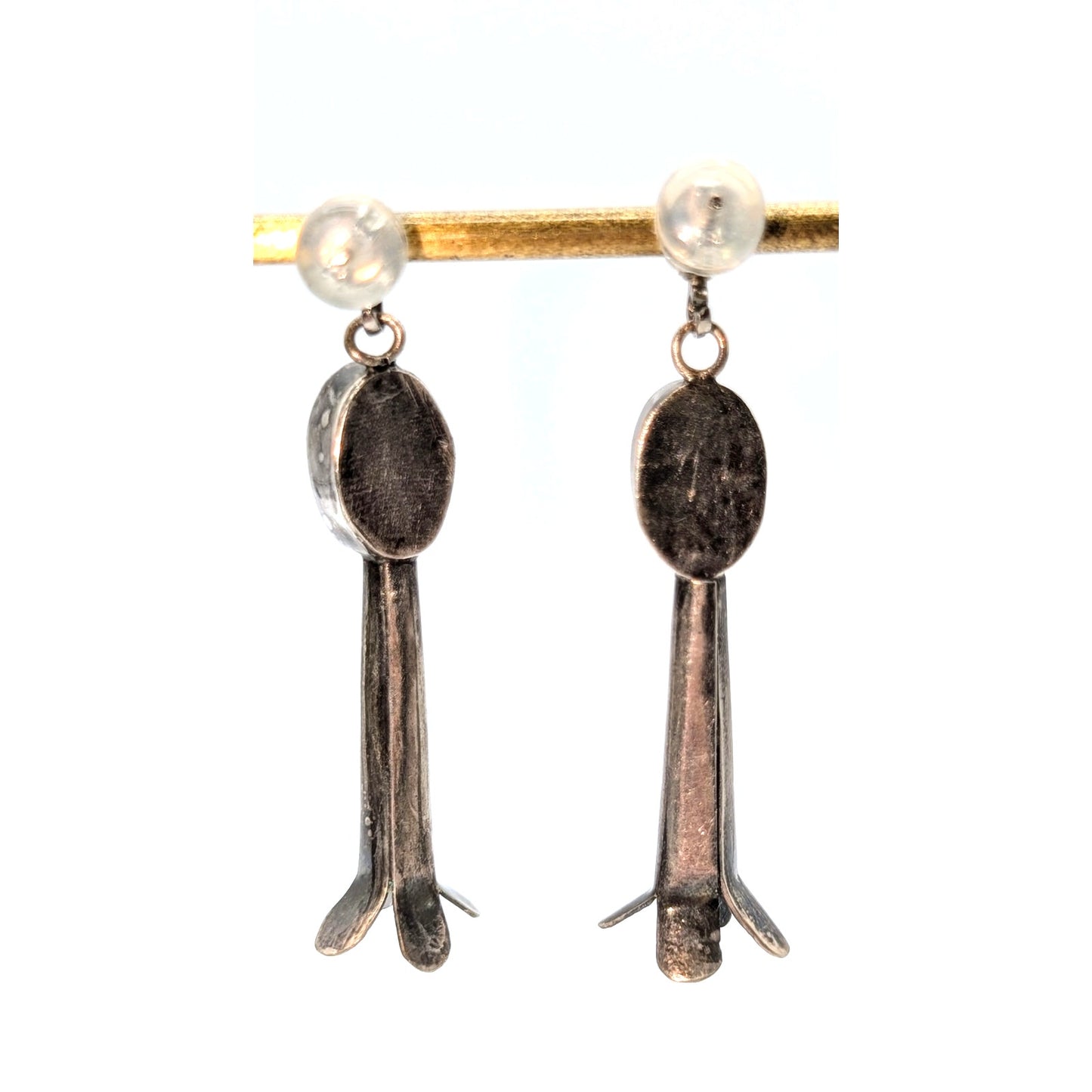 Vintage Turquoise 925 Sterling Silver Squash Blossom Dangle Pierced Earrings