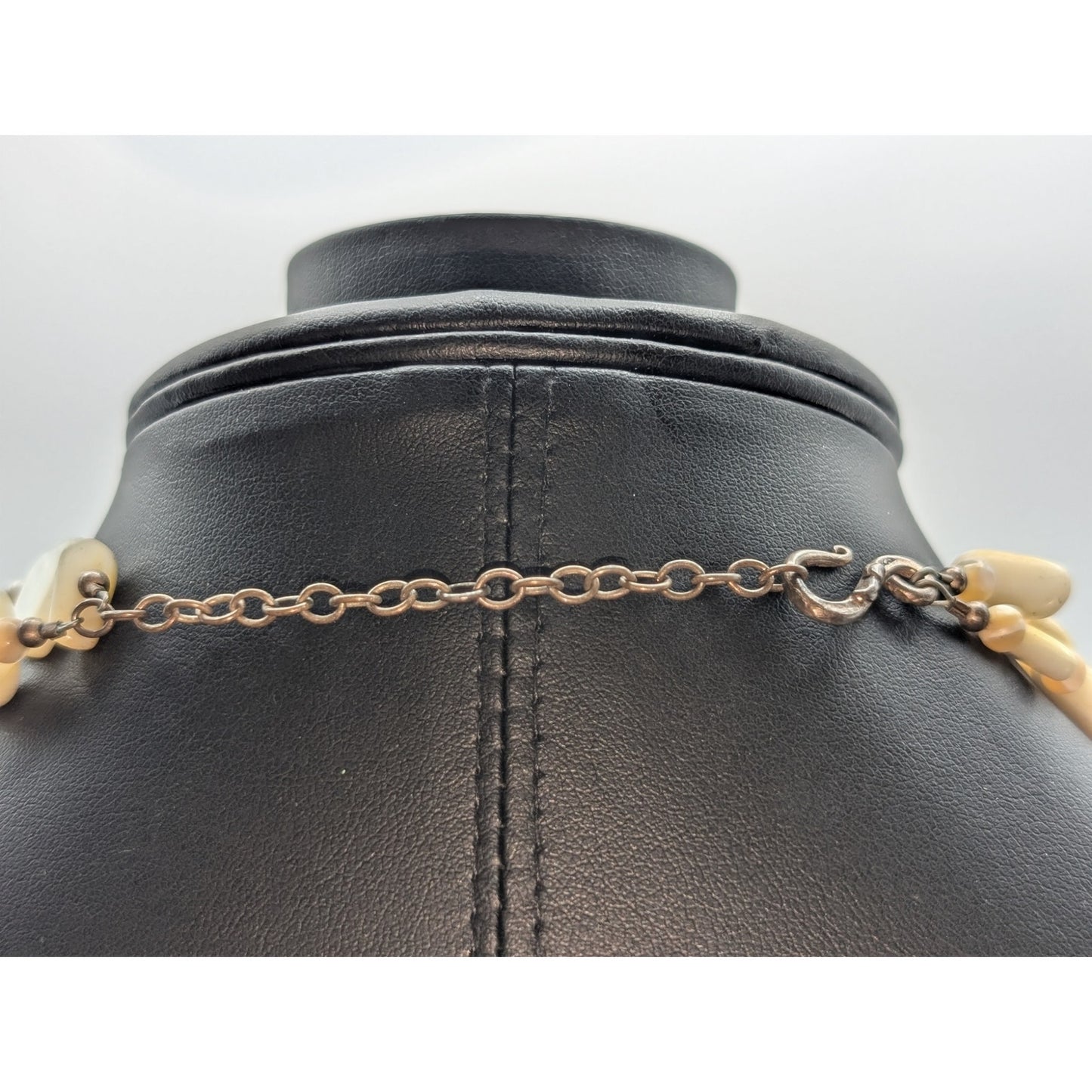 Vintage 925 Sterling Mother of Pearl Two Strand Bead Rose Pendant Necklace