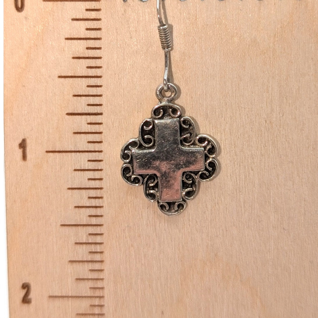 Vintage 925 Sterling Silver Filigree Fancy Cross Earrings